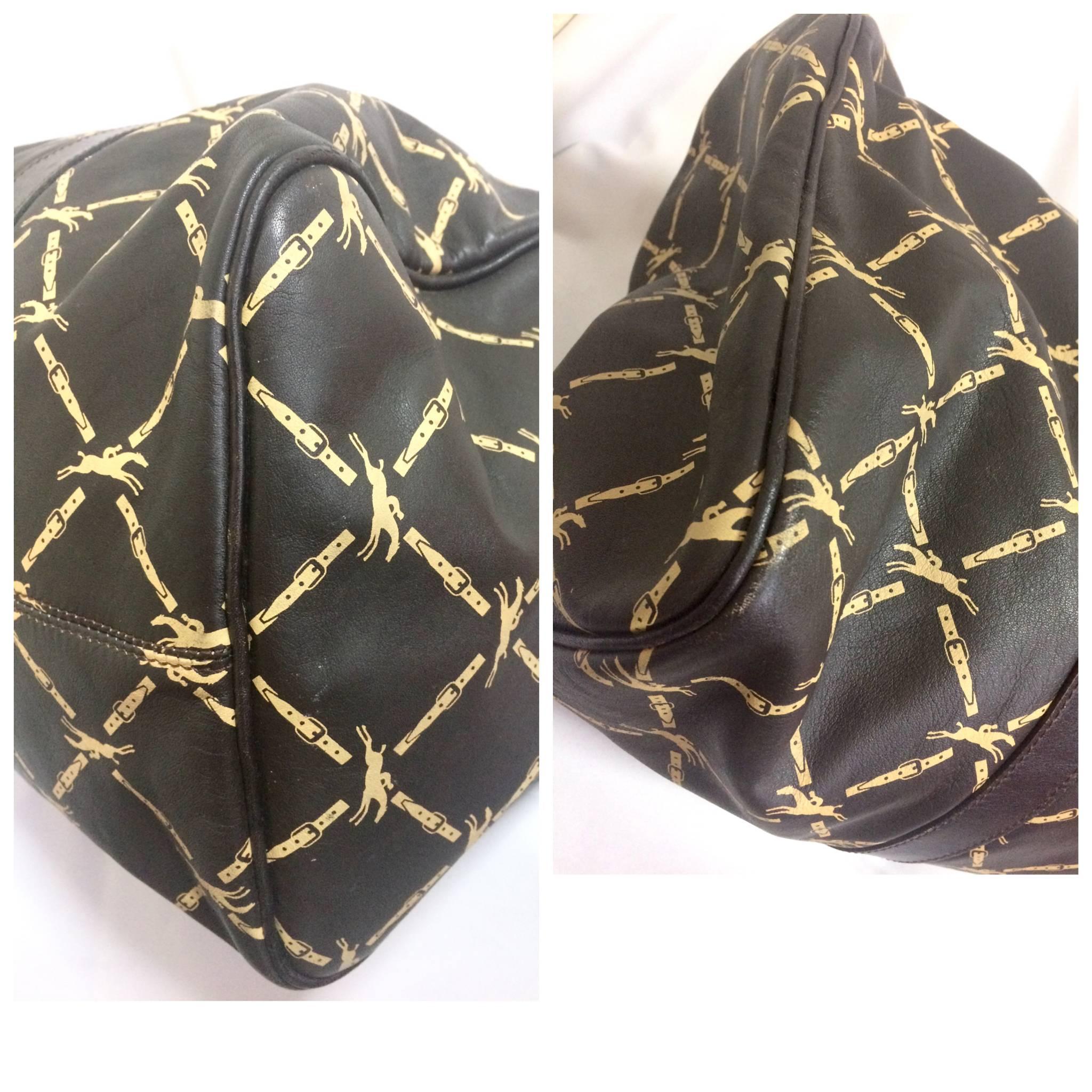 Black Vintage Longchamp classic dark brown nappa leather duffle bag, travel bag. 