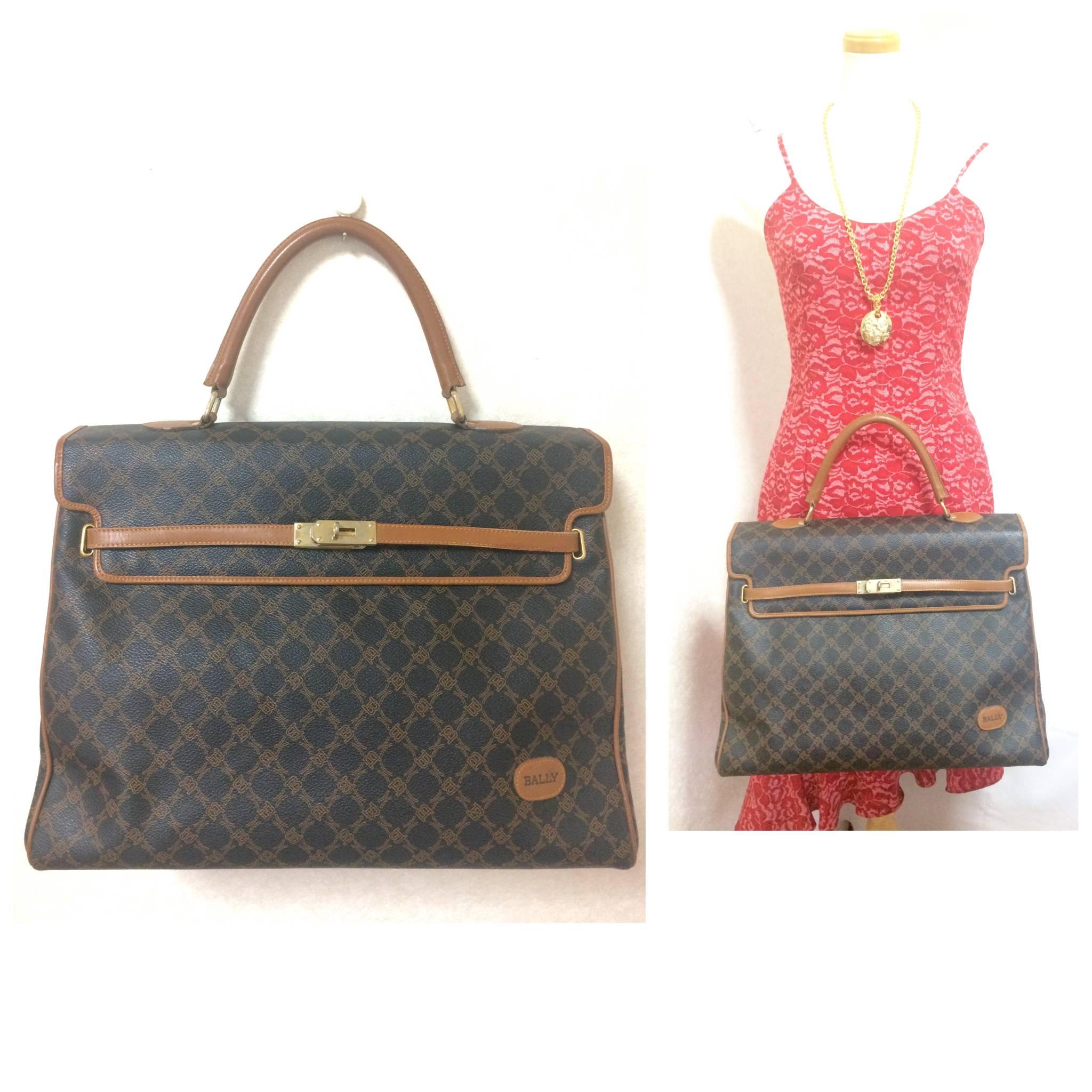 Vintage Bally large brown handbag in classic Kelly bag style with leather handle For Sale 2