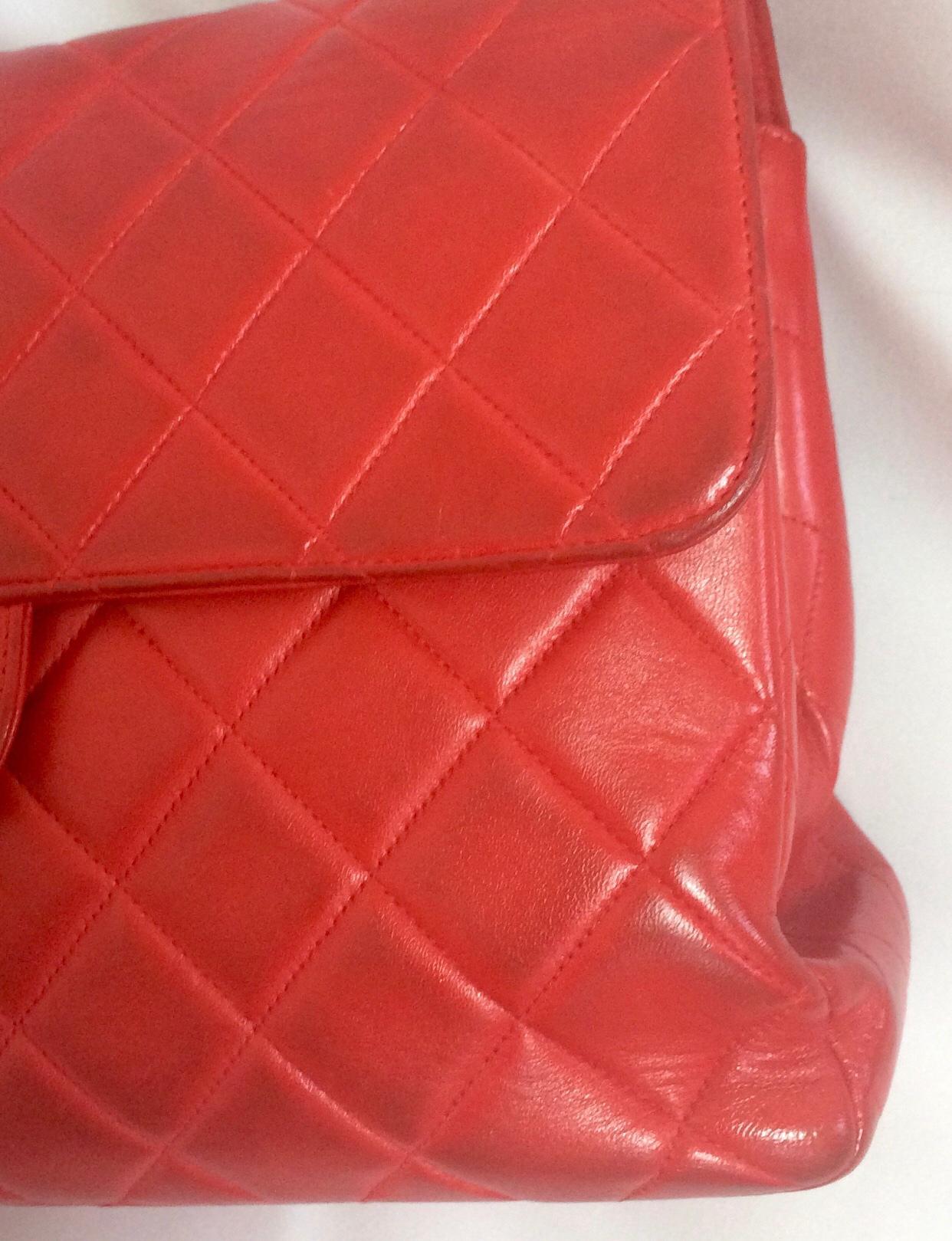 Vintage CHANEL lipstick red lambskin 2.55 classic jumbo, large shoulder bag. For Sale 4