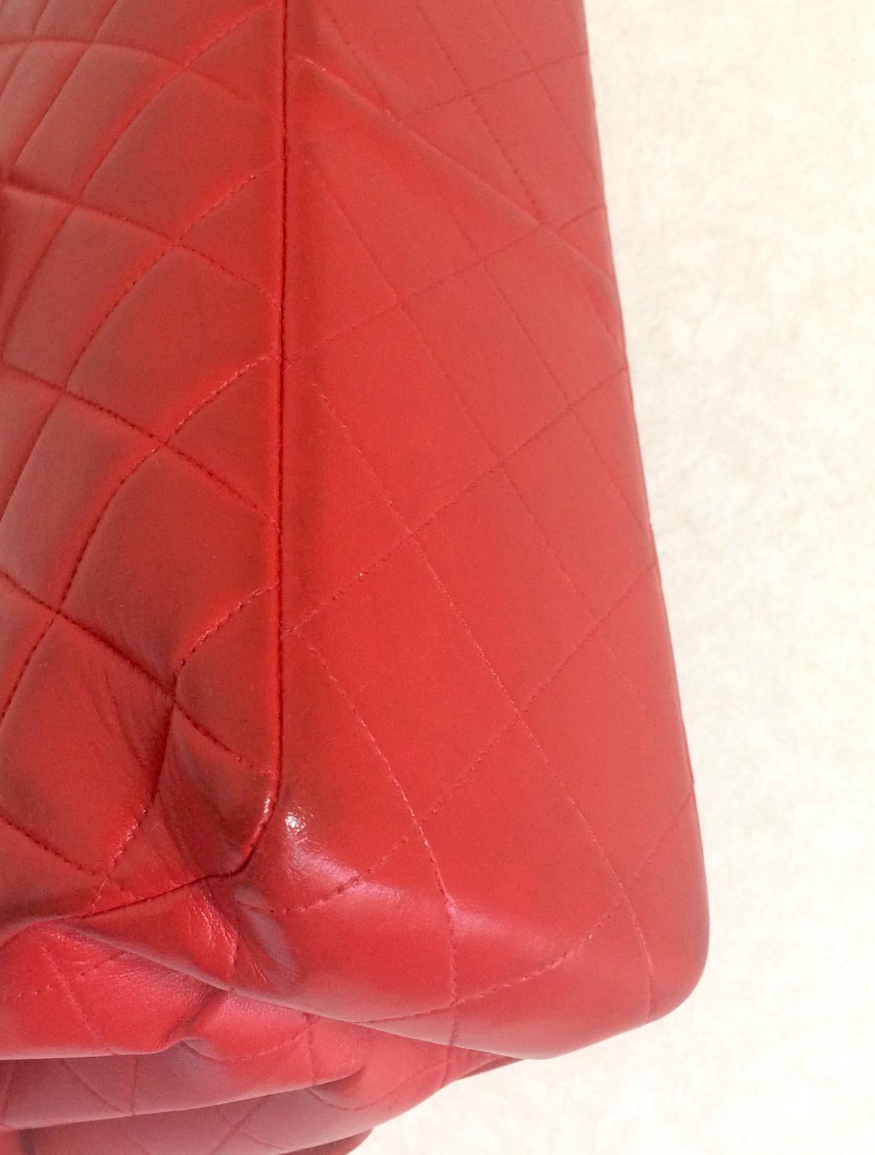 Vintage CHANEL lipstick red lambskin 2.55 classic jumbo, large shoulder bag. For Sale 7