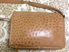 Vintage GUCCI nude brown genuine ostrich leather camera bag style shoulder bag.
