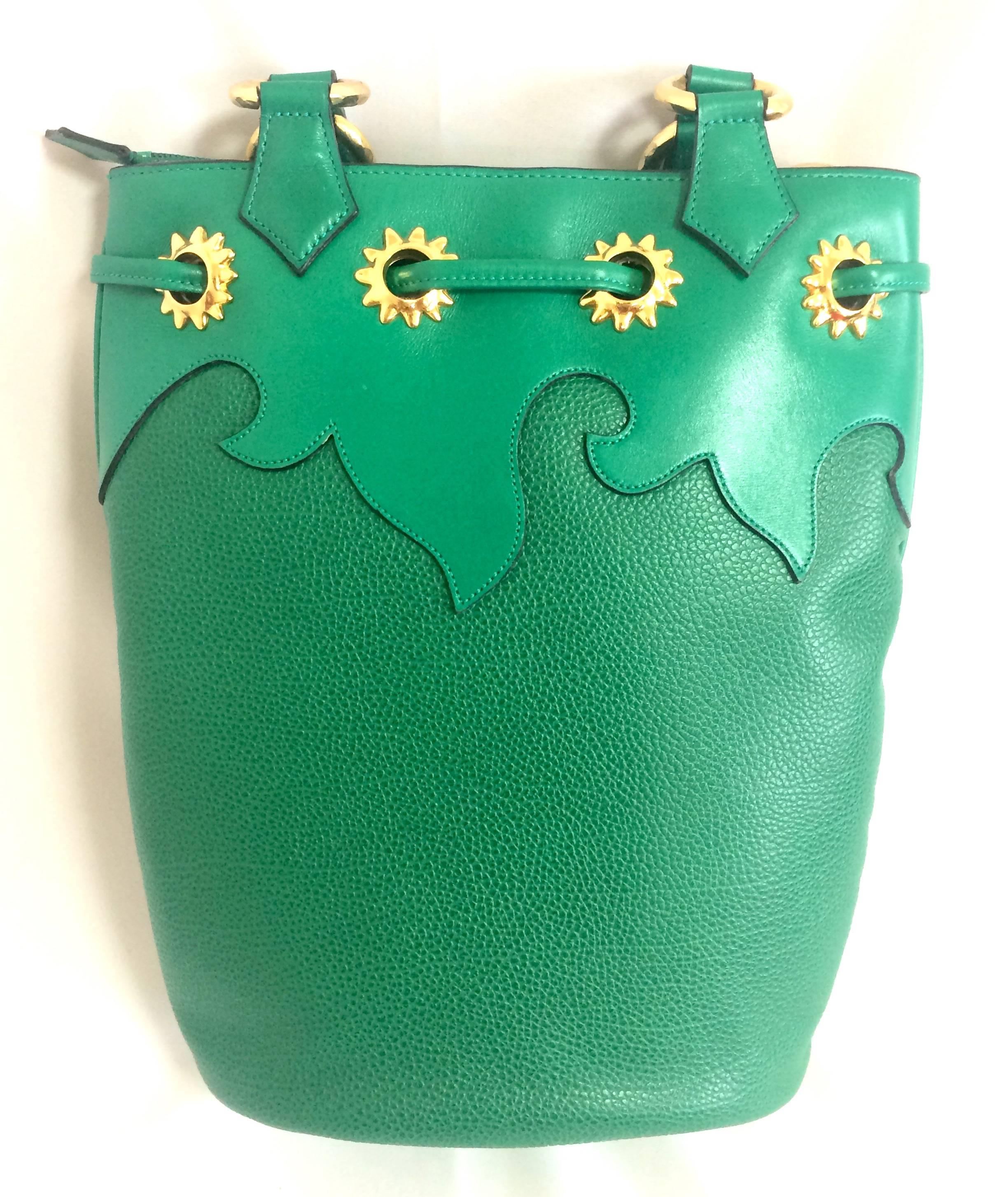 Green Vintage Christian Lacroix green hobo bucket shoulder bag with golden star motifs