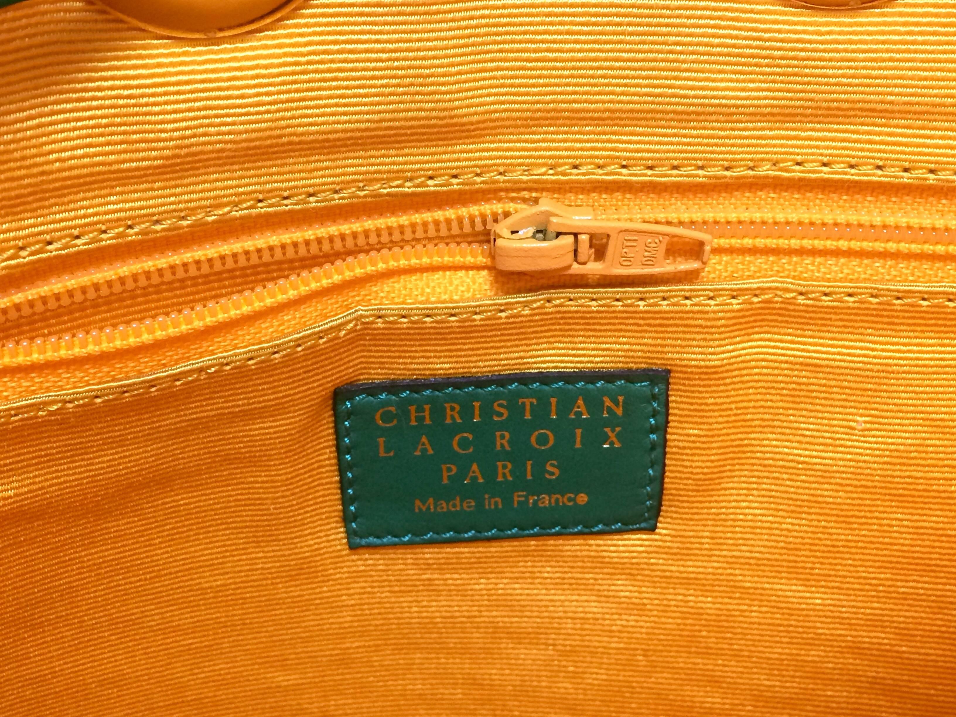 Vintage Christian Lacroix green hobo bucket shoulder bag with golden star motifs 3