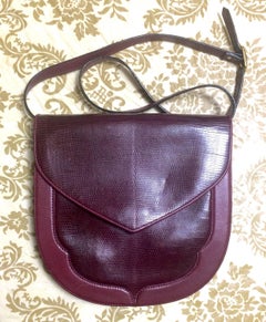 Vintage Yves Saint Laurent wine red, bordeaux lizard and leather shoulder bag.