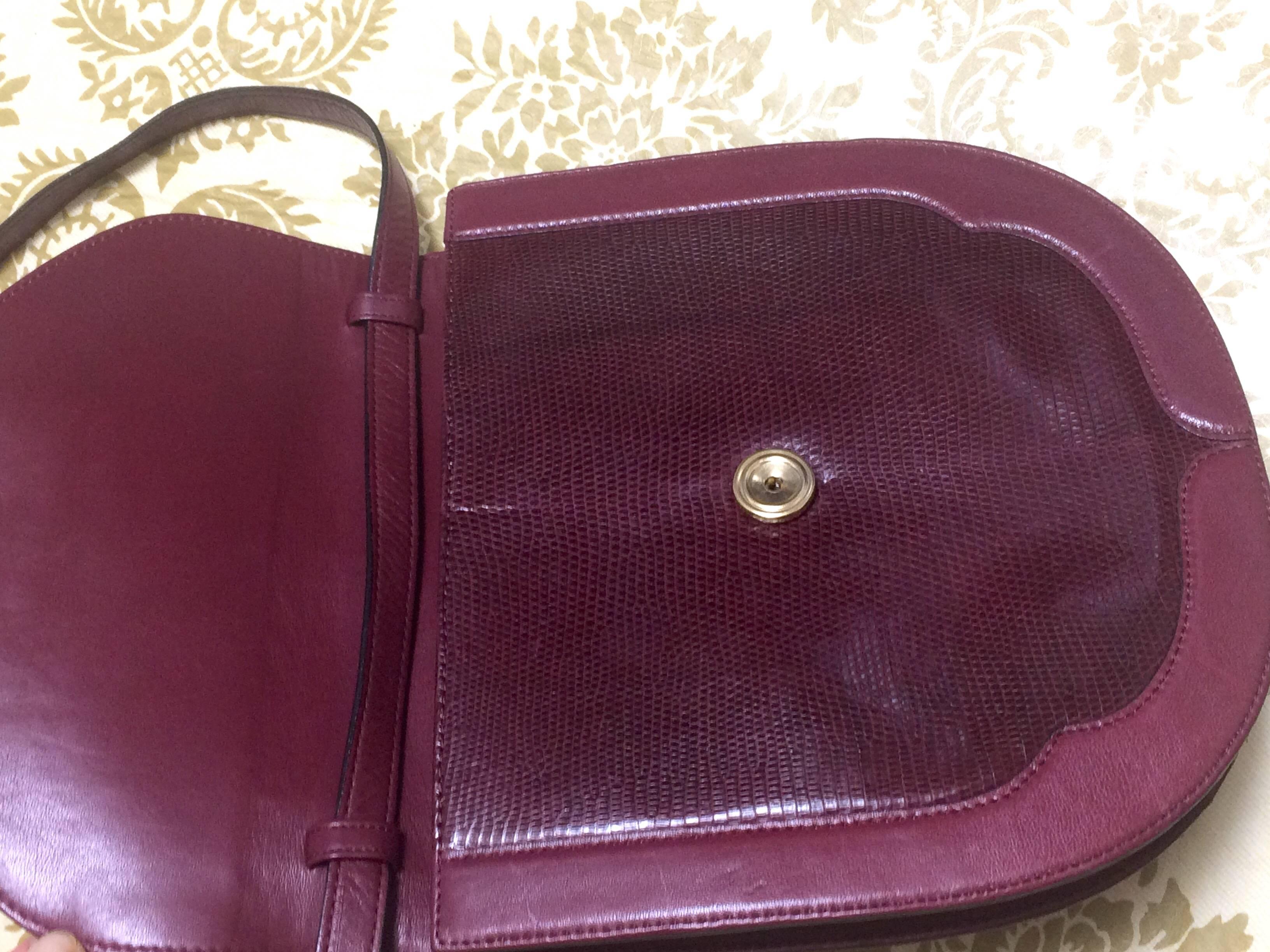 Vintage Yves Saint Laurent wine red, bordeaux lizard and leather shoulder bag. For Sale 2