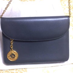 Vintage Valentino Garavani, gray leather chain shoulder bag with golden V charm