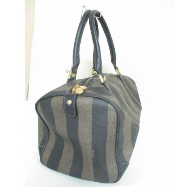 Vintage FENDI gray and black pecan stripe speedy style duffle bag ...