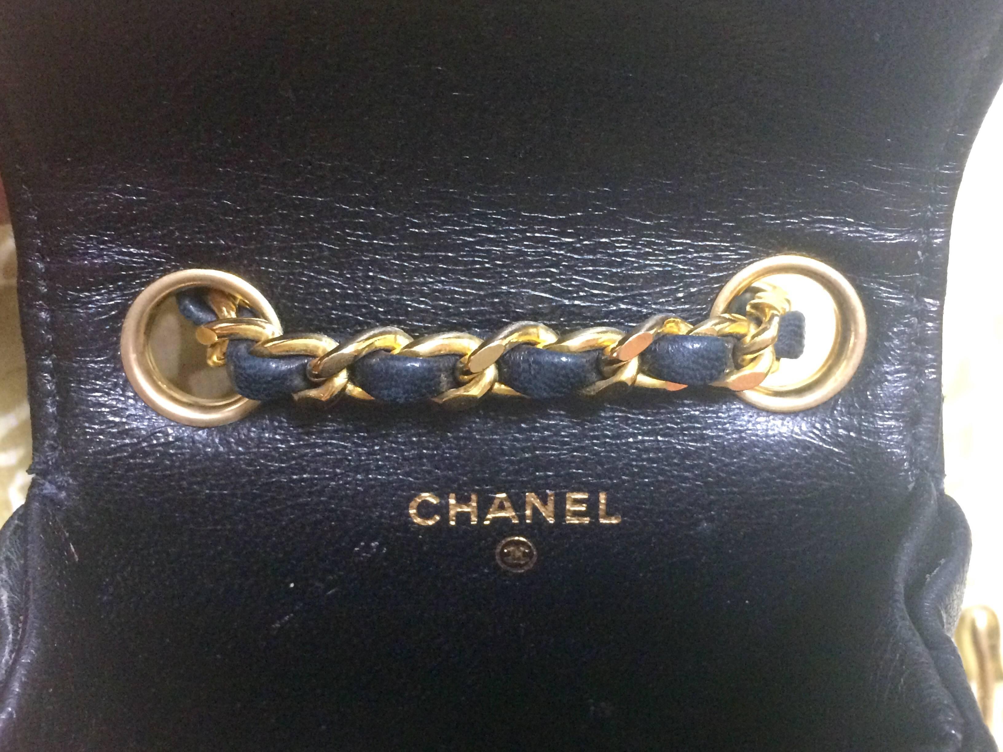 Vintage CHANEL black lambskin mini 2.55 bag charm chain leather belt with CC. 2