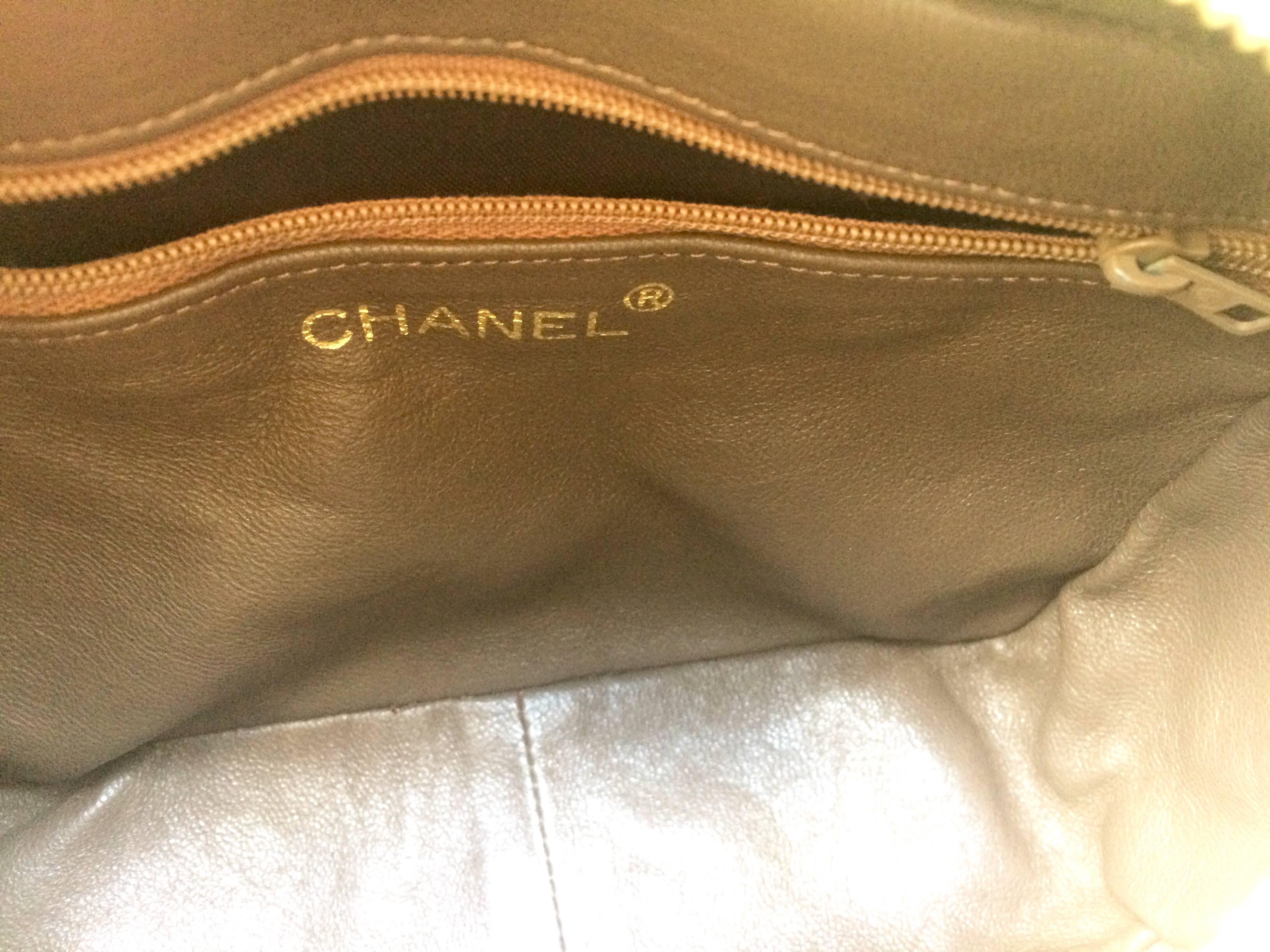 Vintage CHANEL brown lizard camera bag type clutch bag with fringe and CC mark. For Sale 3