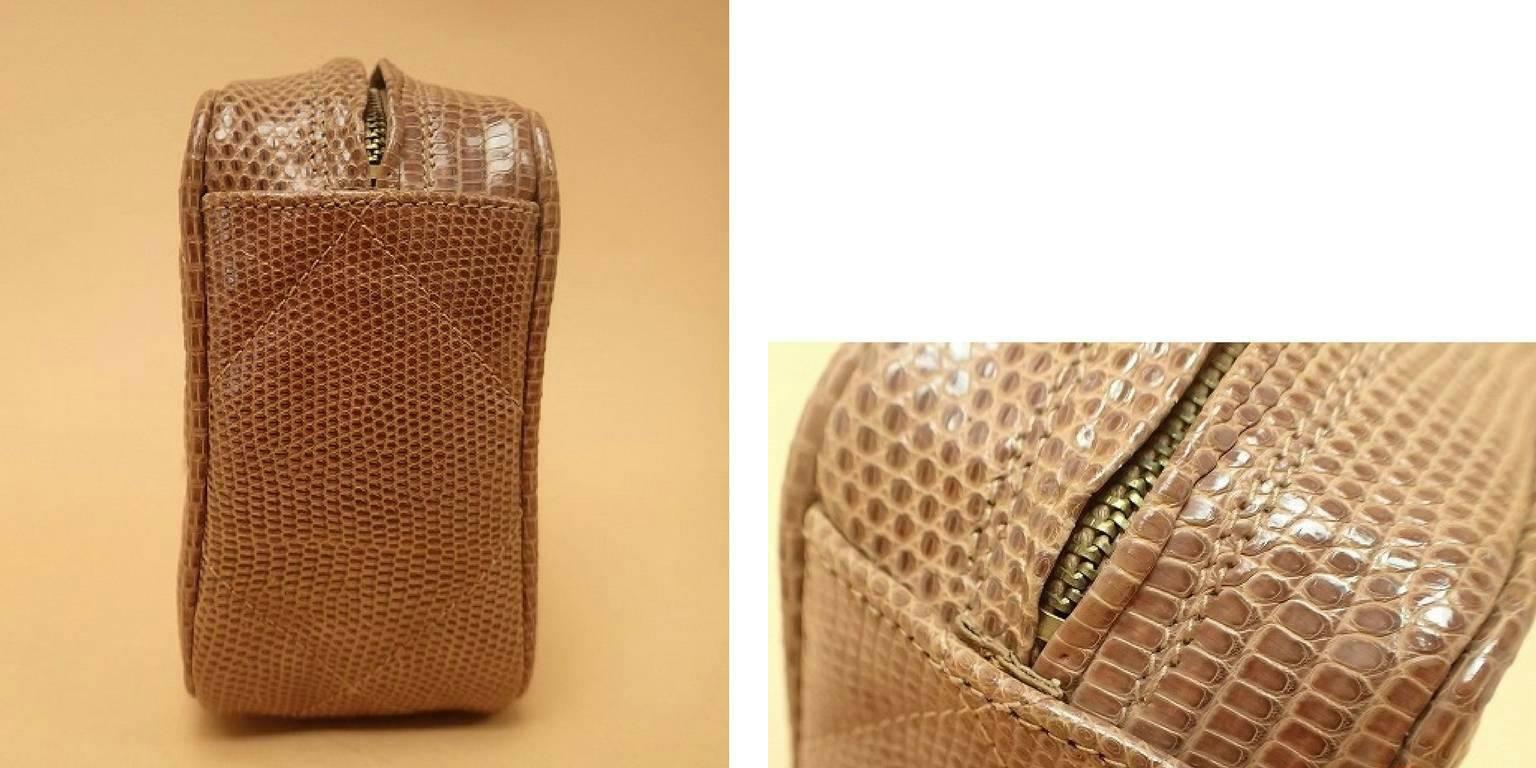 Women's Vintage CHANEL brown lizard camera bag type clutch bag with fringe and CC mark. For Sale