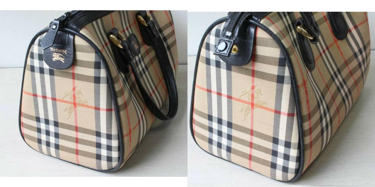Vintage Burberry classic beige nova check speedy bag style handbag with leather In Good Condition For Sale In Kashiwa, Chiba