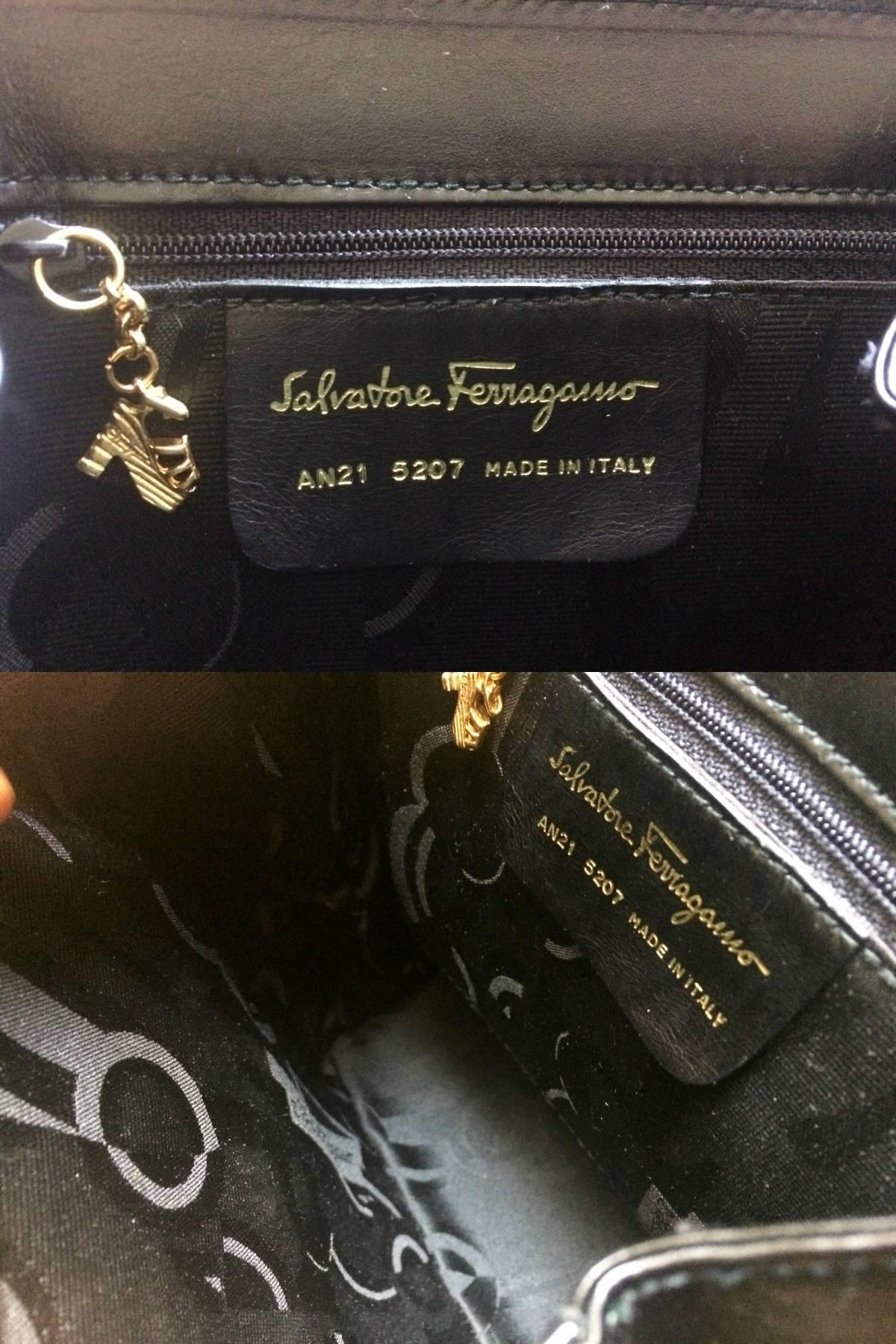 Vintage Salvatore Ferragamo black calf leather backpack with golden motif 4