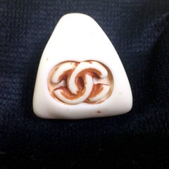 Vintage CHANEL ivory bone, stone design thick plastic ring with engraved CC mark