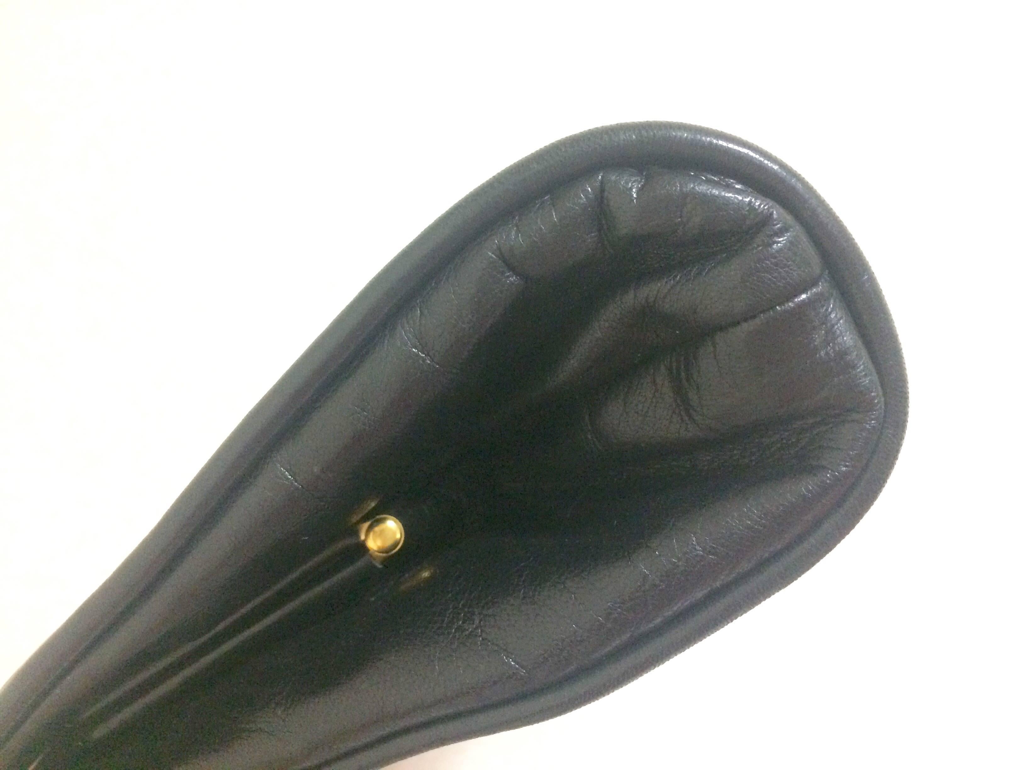 Black Vintage LANVIN black leather trapezoid shape shoulder bag with kiss lock closure For Sale