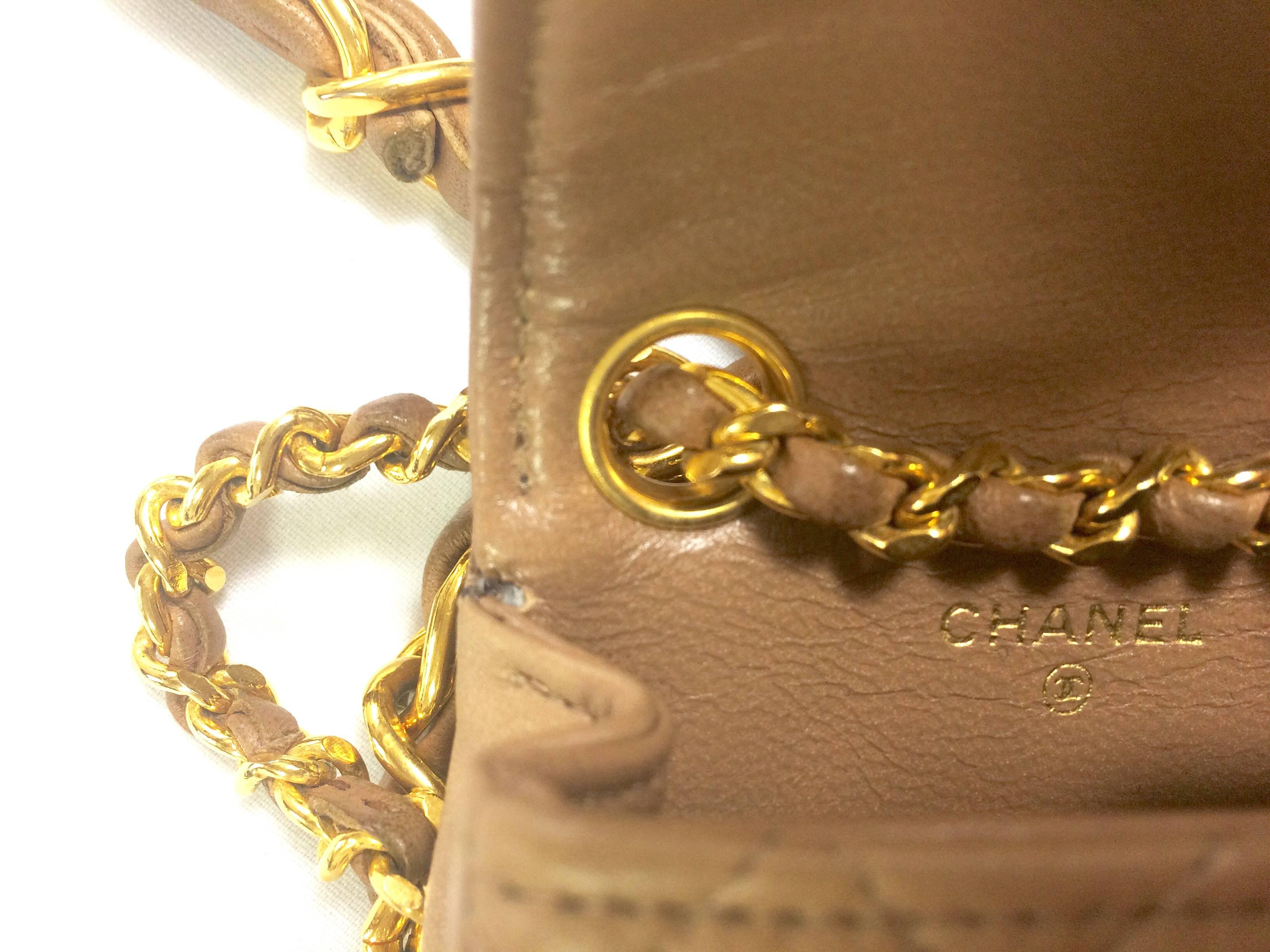 Vintage CHANEL brown lambskin mini 2.55 bag charm chain leather belt with CC. 2