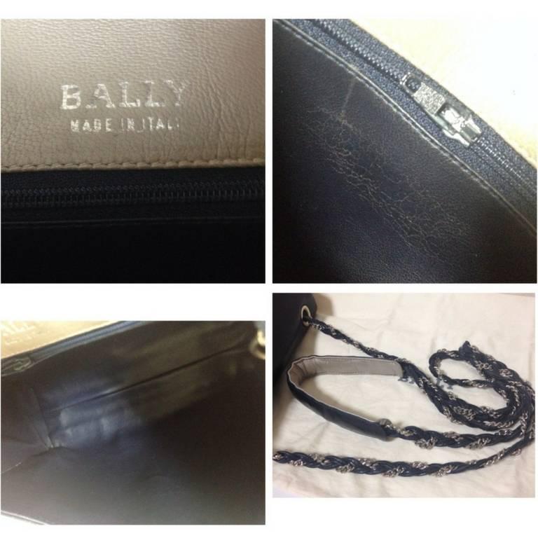 Vintage BALLY black and pearl white color lamb leather silver chain shoulder bag 3