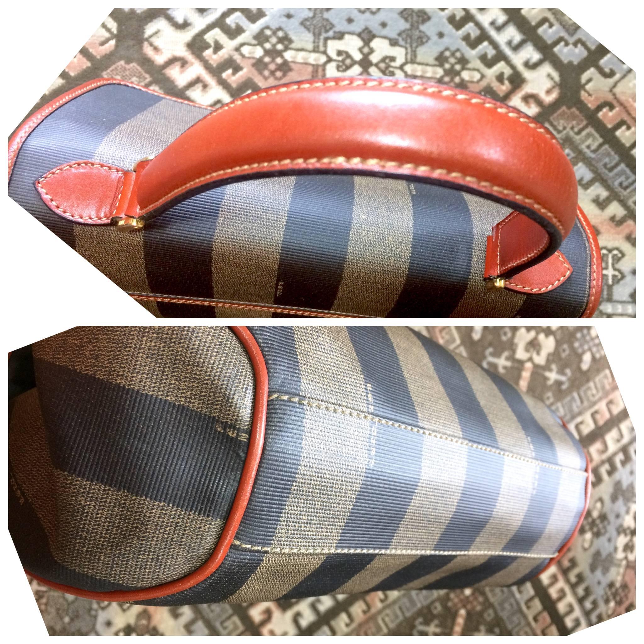 Women's Vintage FENDI pecan stripe large handbag, purse with brown leather trimming