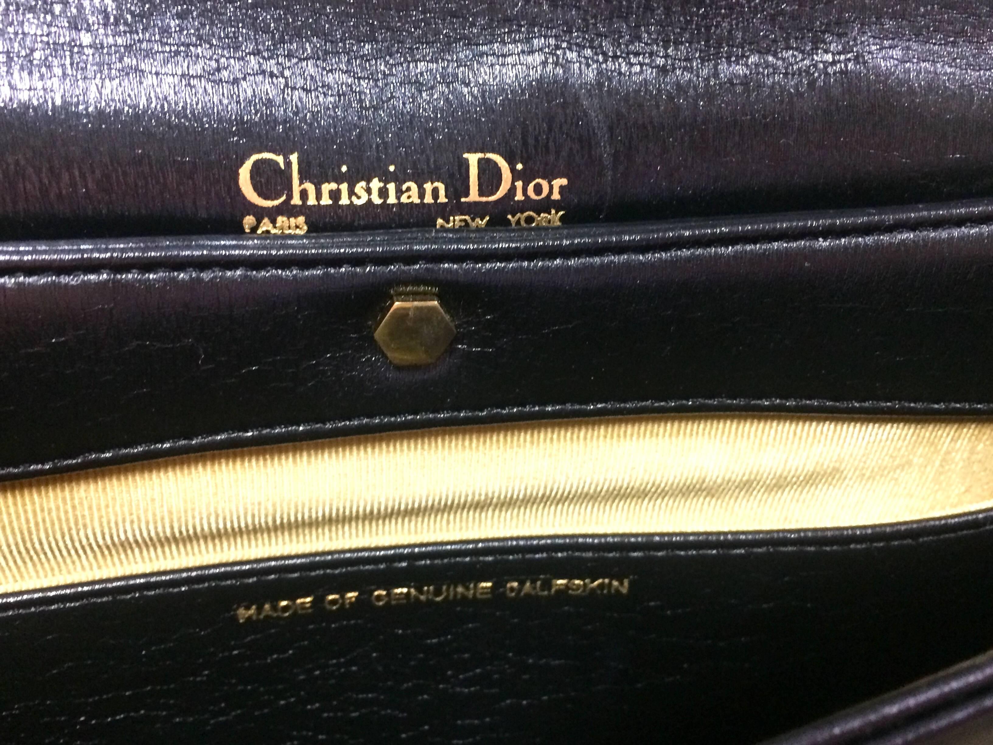Vintage Christian Dior black leather large clutch, shoulder bag with trotter. 1