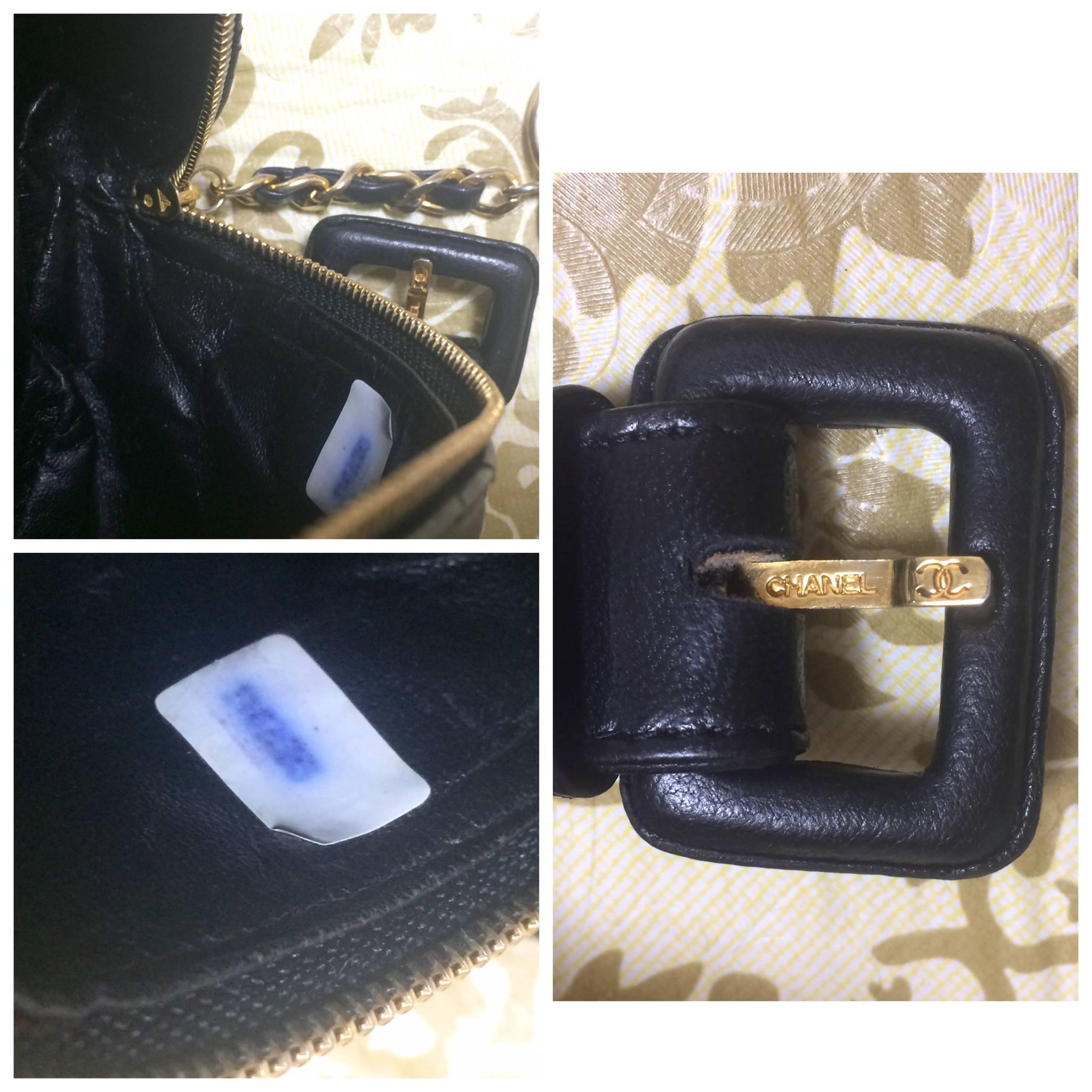 Vintage CHANEL black leather waist bag, fanny pack with belt and golden CC motif 4