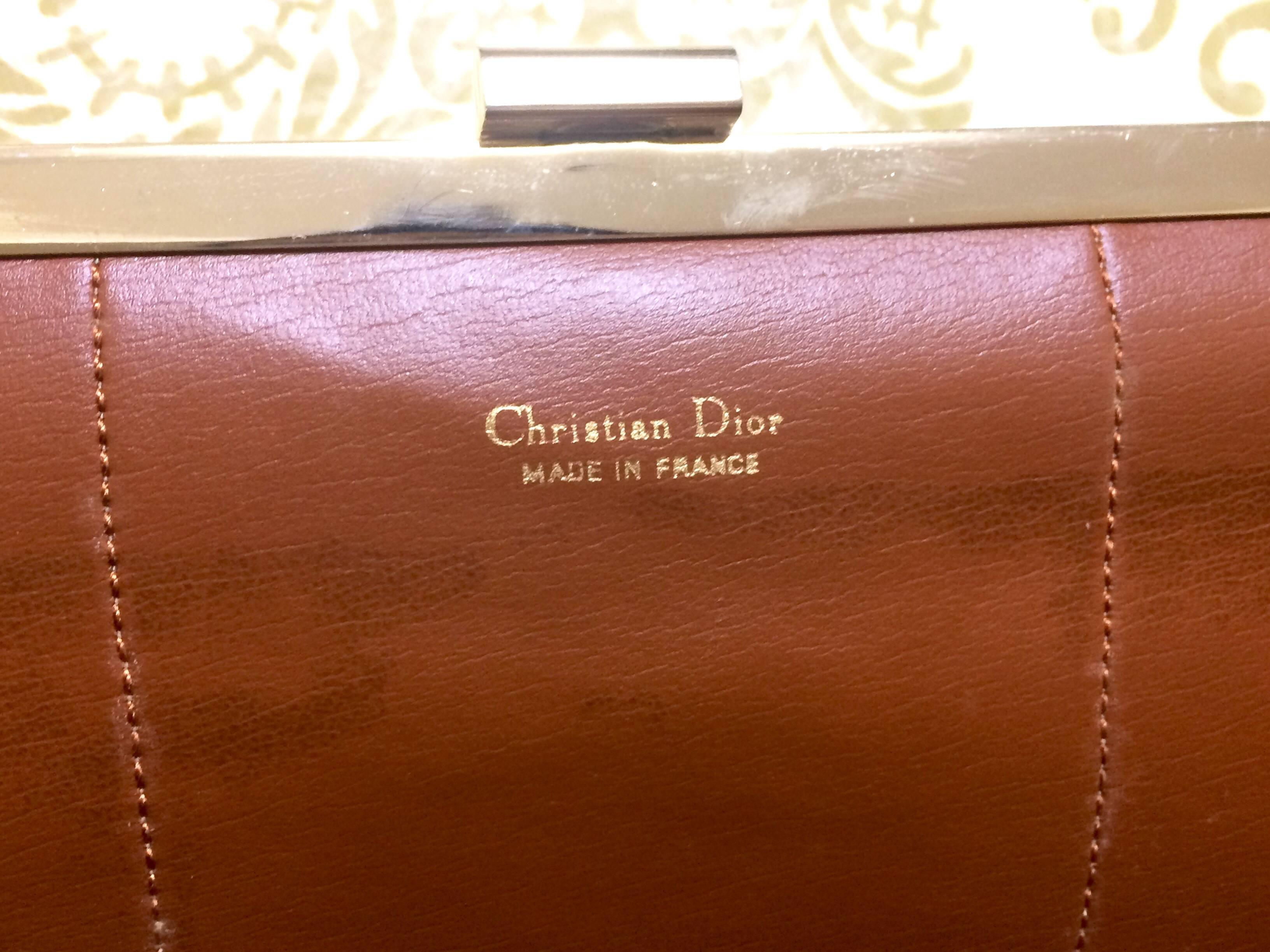 Vintage Christian Dior beige suede and tanned brown leather clutch purse For Sale 3