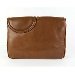 Vintage Christian Dior brown leather double flap clutch bag, pouch. Unisex bag.