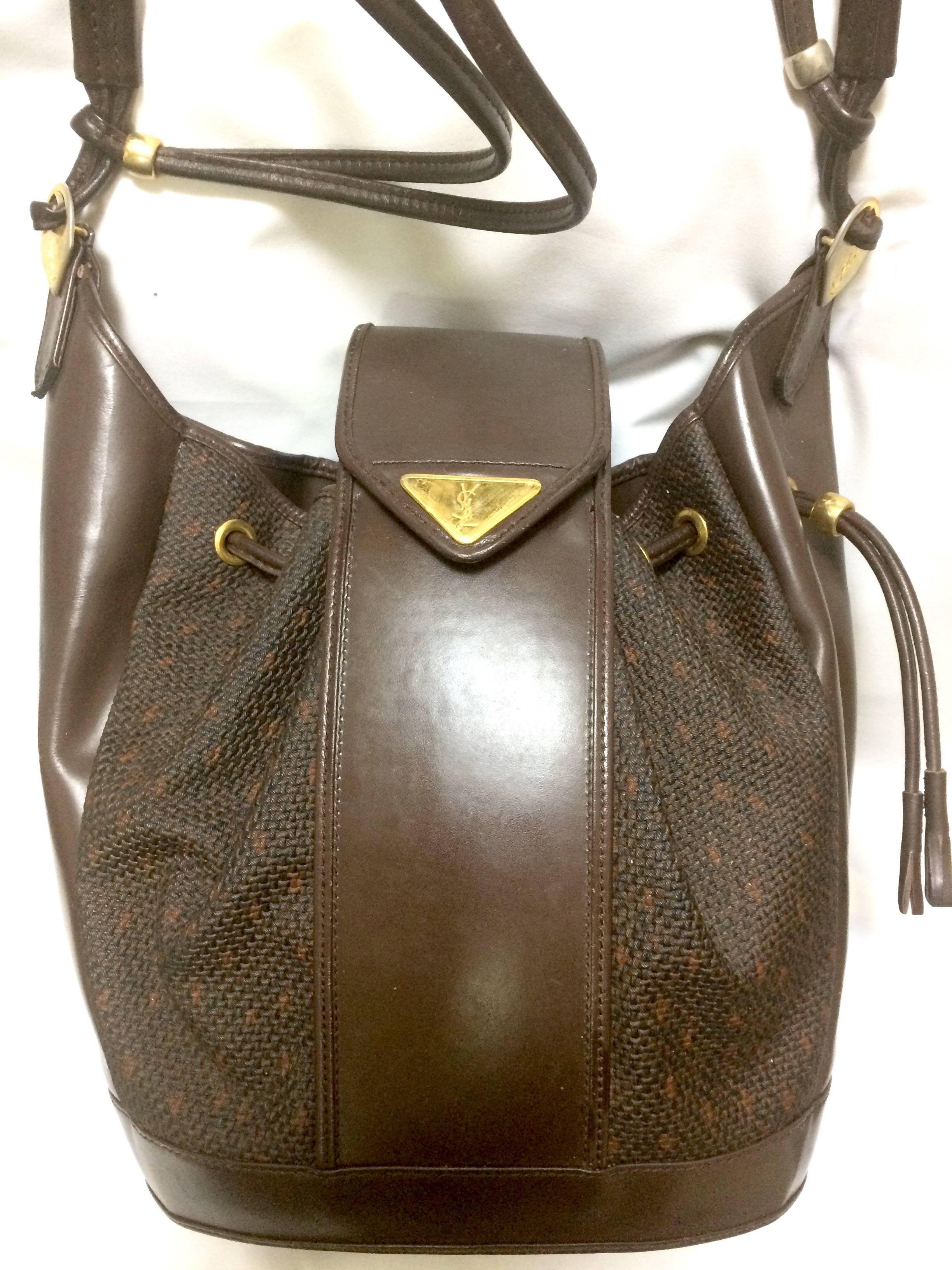Vintage Yves Saint Laurent  brown hobo bucket shoulder bag with golden YSL motif 1