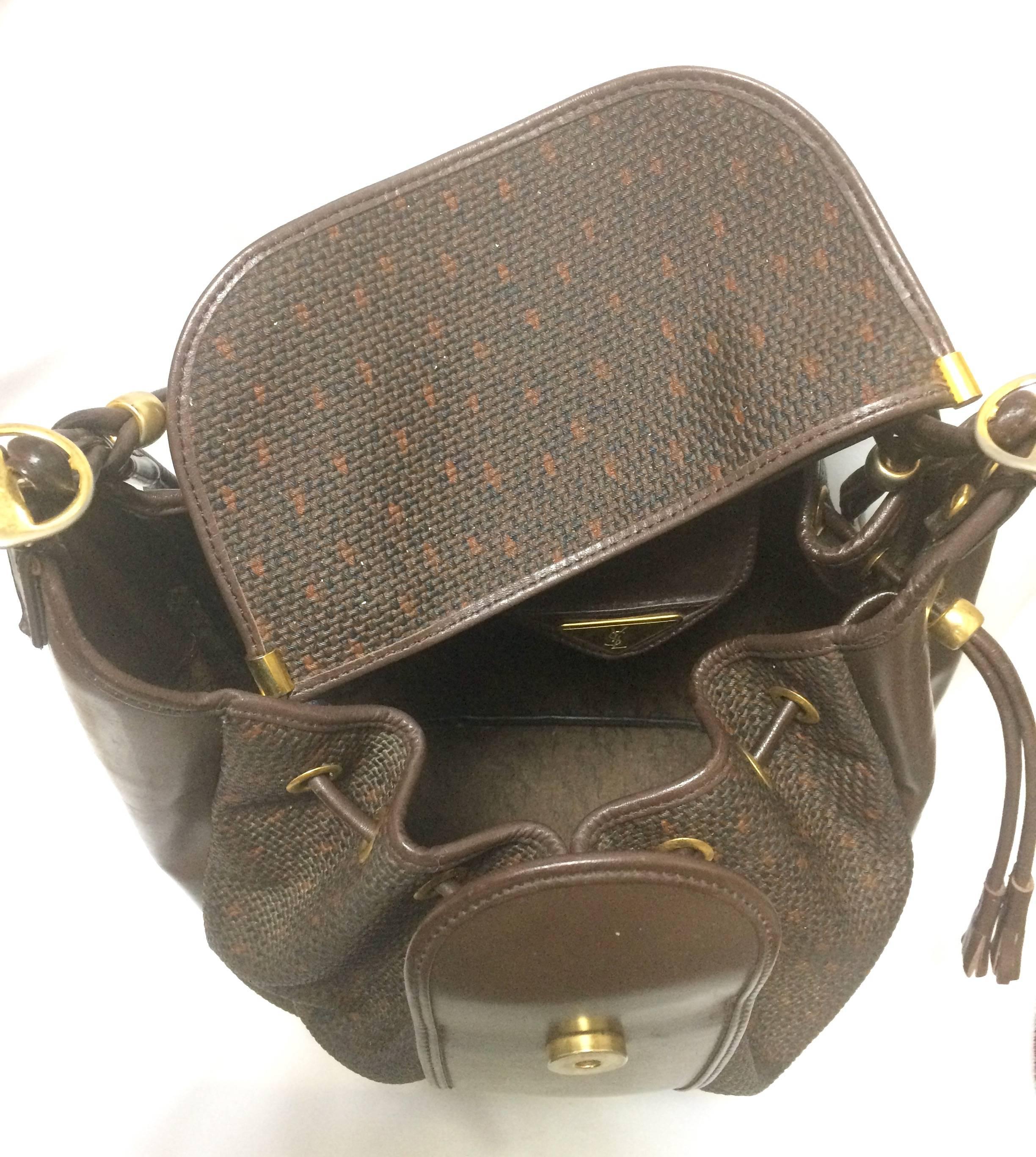Women's or Men's Vintage Yves Saint Laurent  brown hobo bucket shoulder bag with golden YSL motif