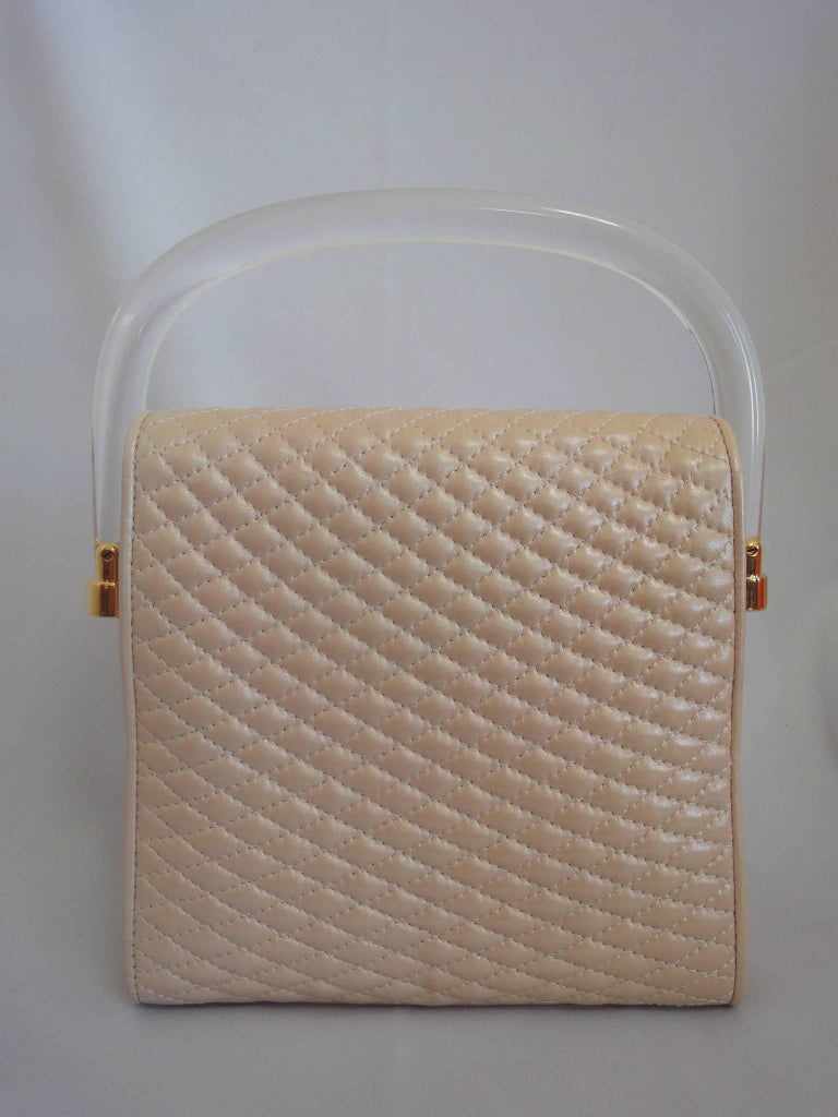 Bally Vintage pearl pink lamb quilted leather purse with clear plastic