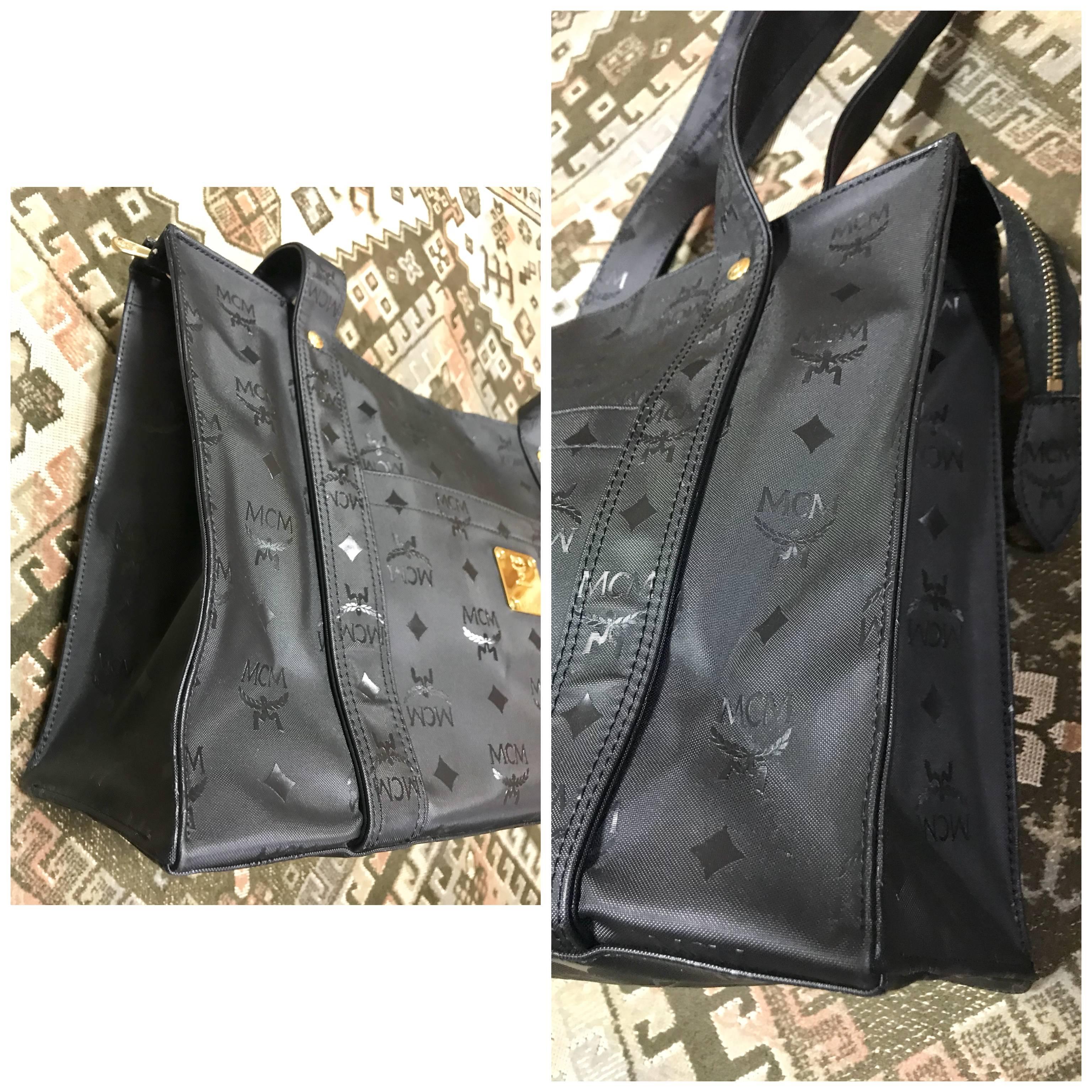 Mint Vintage MCM black monogram large Unisex shopper tote bag shoulder bag  In Excellent Condition For Sale In Kashiwa, Chiba