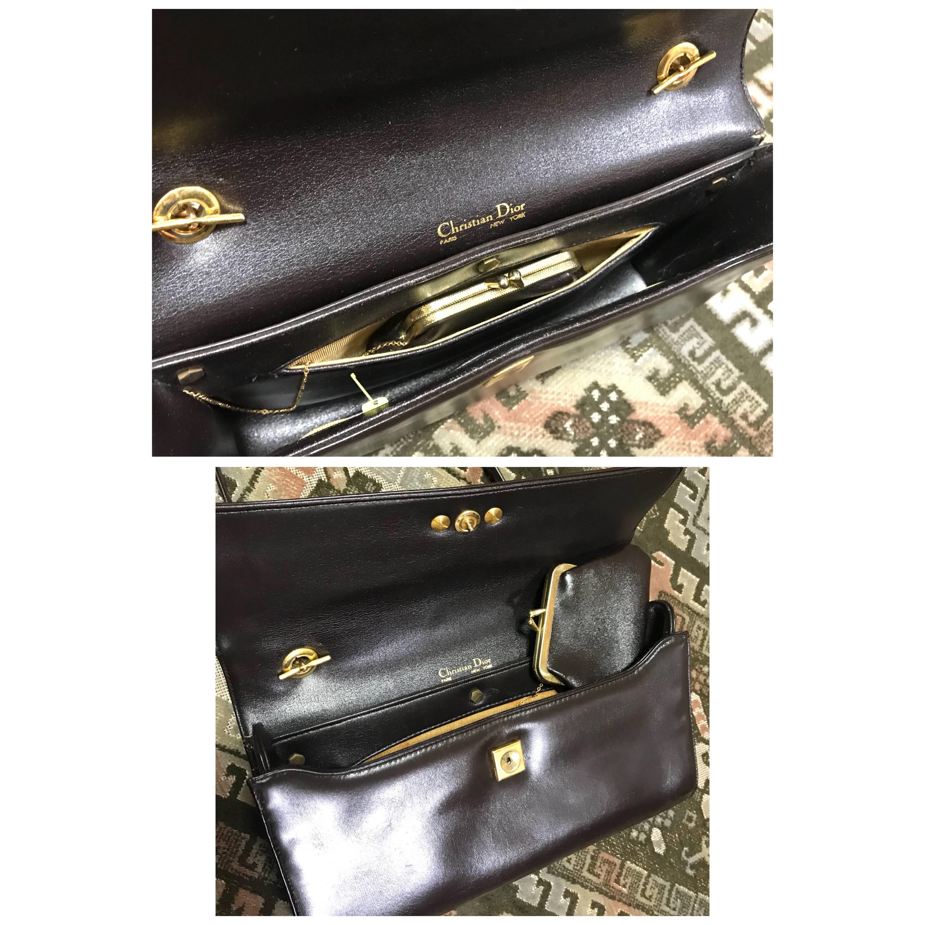Women's Vintage Christian Dior dark brown leather shoulder bag with CD motif and strap. For Sale
