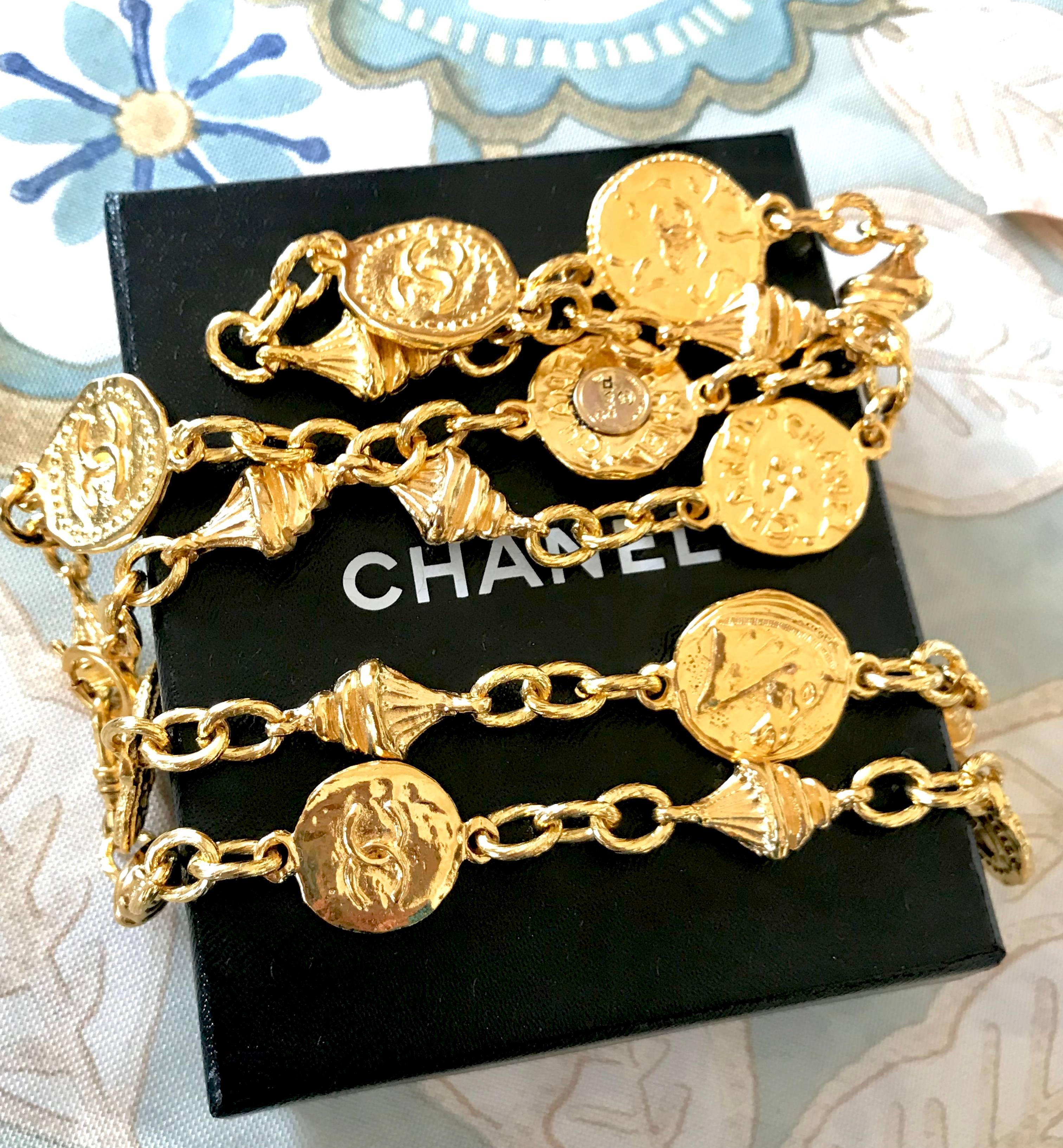 Vintage Chanel Golden Long Chain Necklace with CC Mark Charm, Can Be Belt Too 6