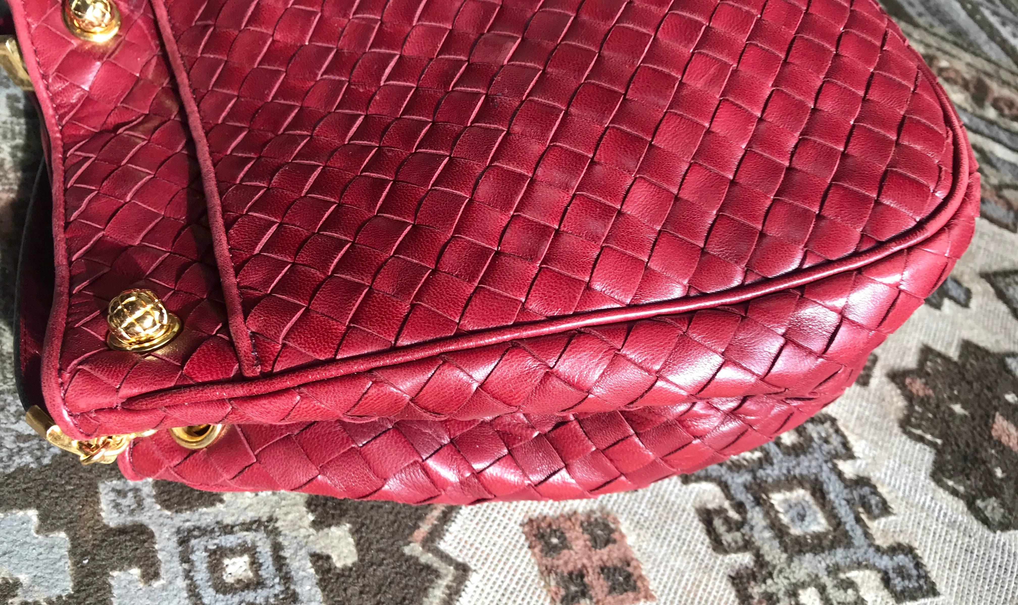 Vintage Bottega Veneta wine red intrecciato woven lamb leather hobo shoulder bag 1