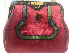 Roberta di Camerino vintage red and green navy bow and logo weaved chenille bag