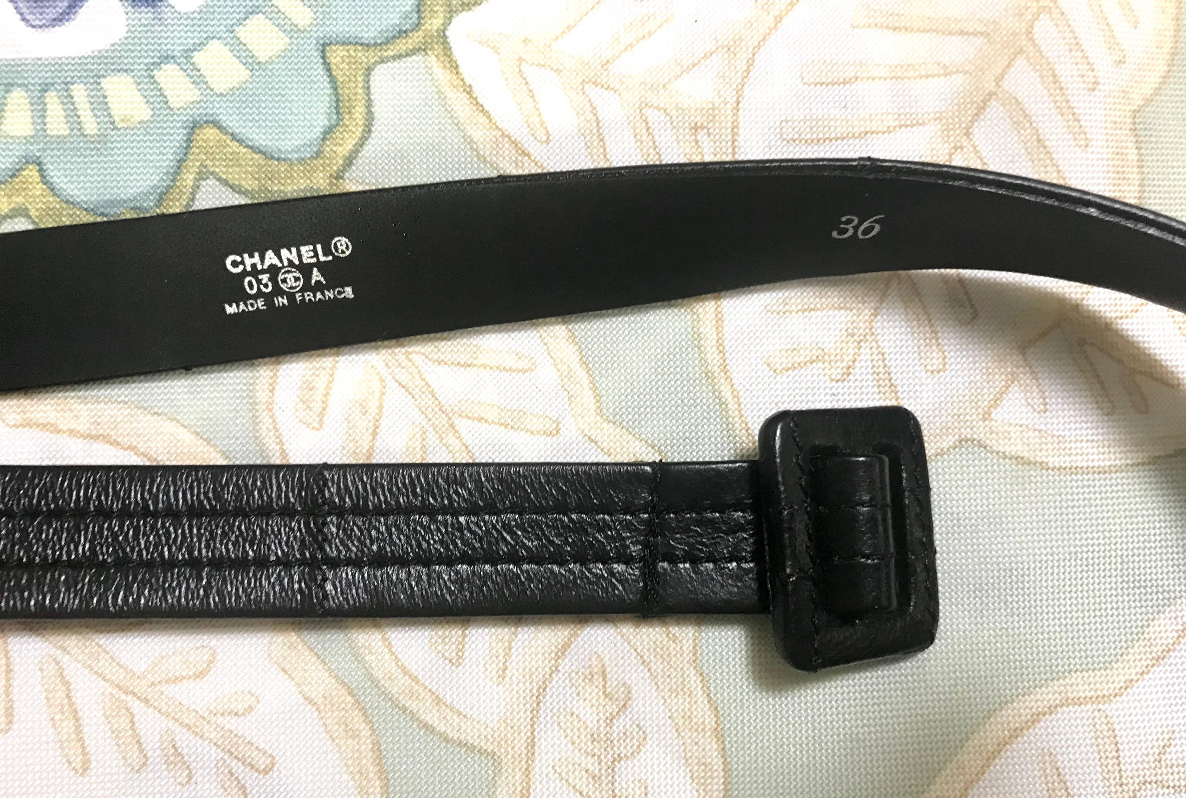 Vintage CHANEL square black lambskin waist purse, fanny pack pouch and belt set. 4