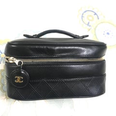 Chanel Vintage calfskin classic cosmetic and toiletry black pouch, vanity bag