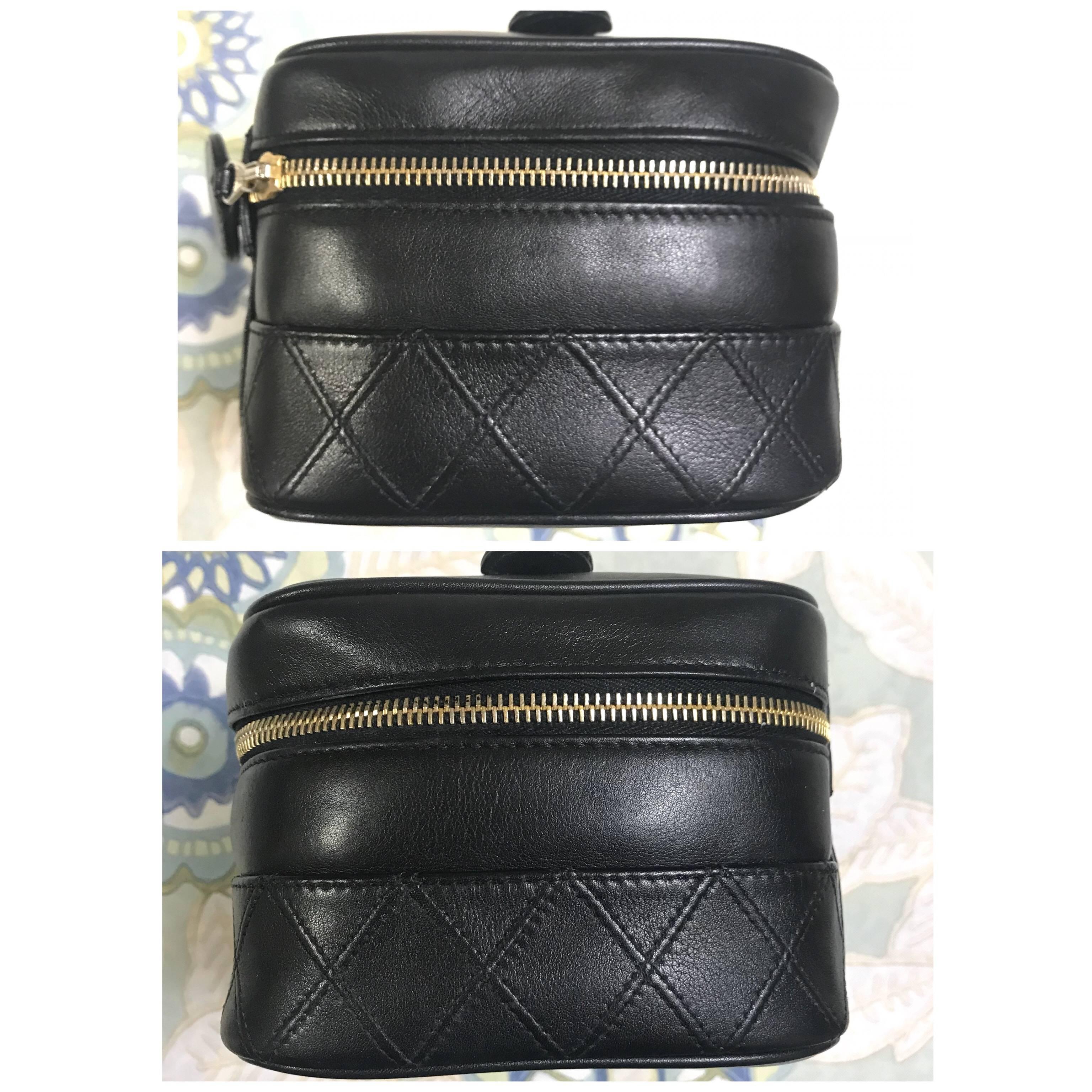 Black Chanel Vintage calfskin classic cosmetic and toiletry black pouch, vanity bag For Sale