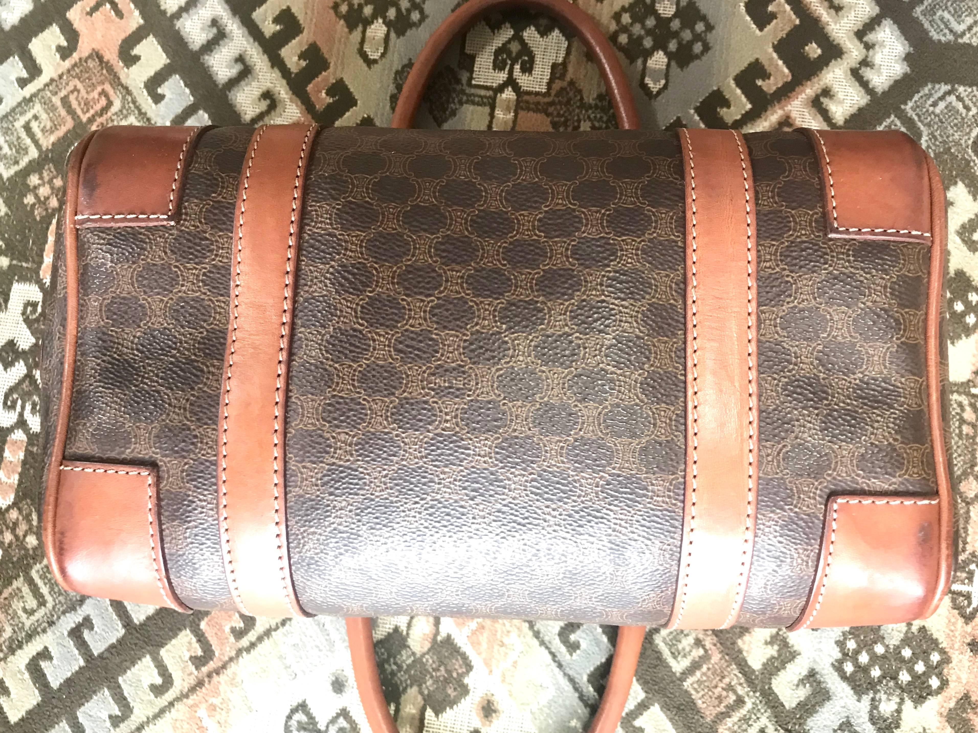 Vintage CELINE mini duffle bag, speedy style handbag with macadam blaison logos. In Good Condition For Sale In Kashiwa, Chiba
