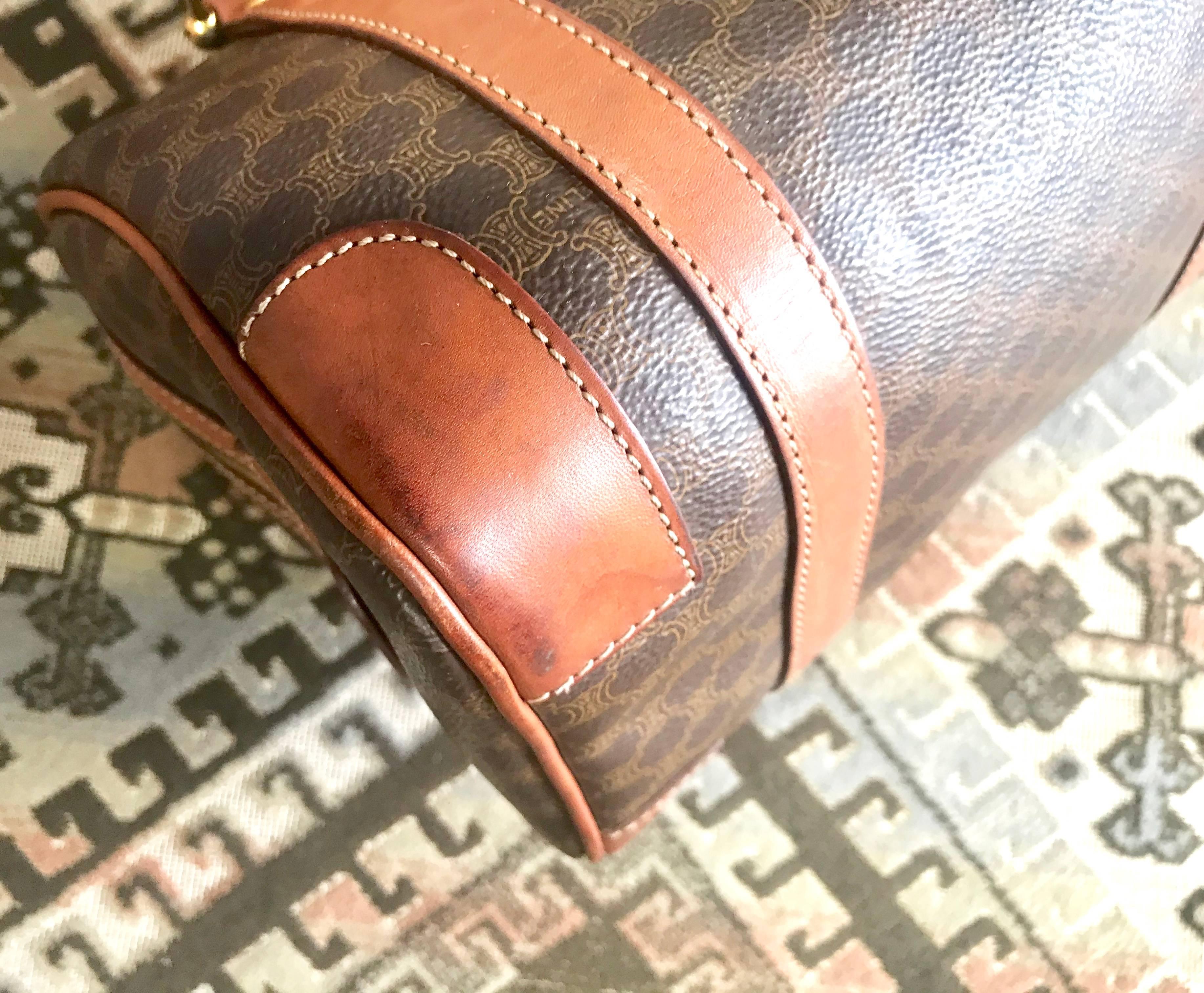 Vintage CELINE mini duffle bag, speedy style handbag with macadam blaison logos. For Sale 1