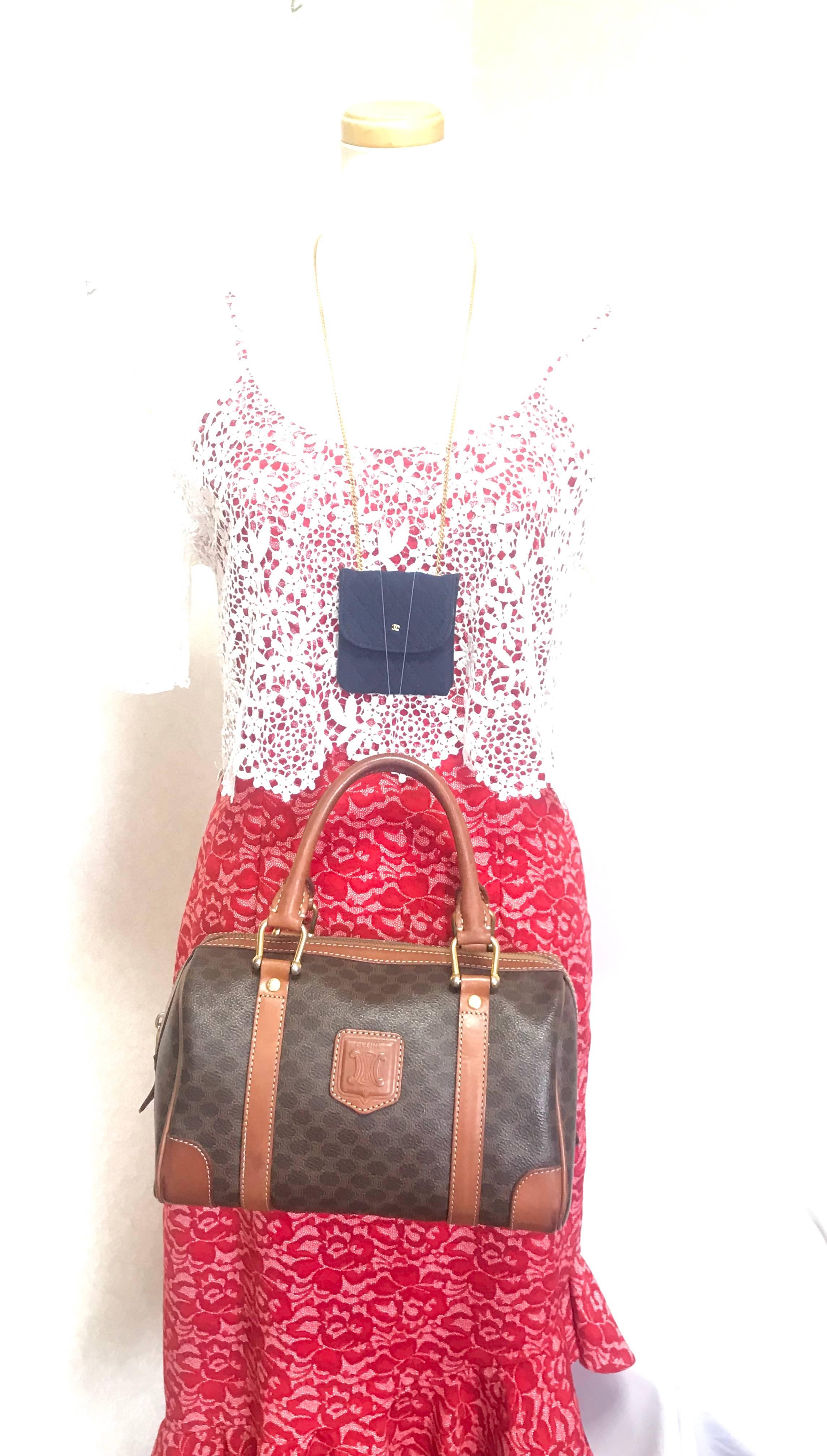 Vintage CELINE mini duffle bag, speedy style handbag with macadam blaison logos. For Sale 6