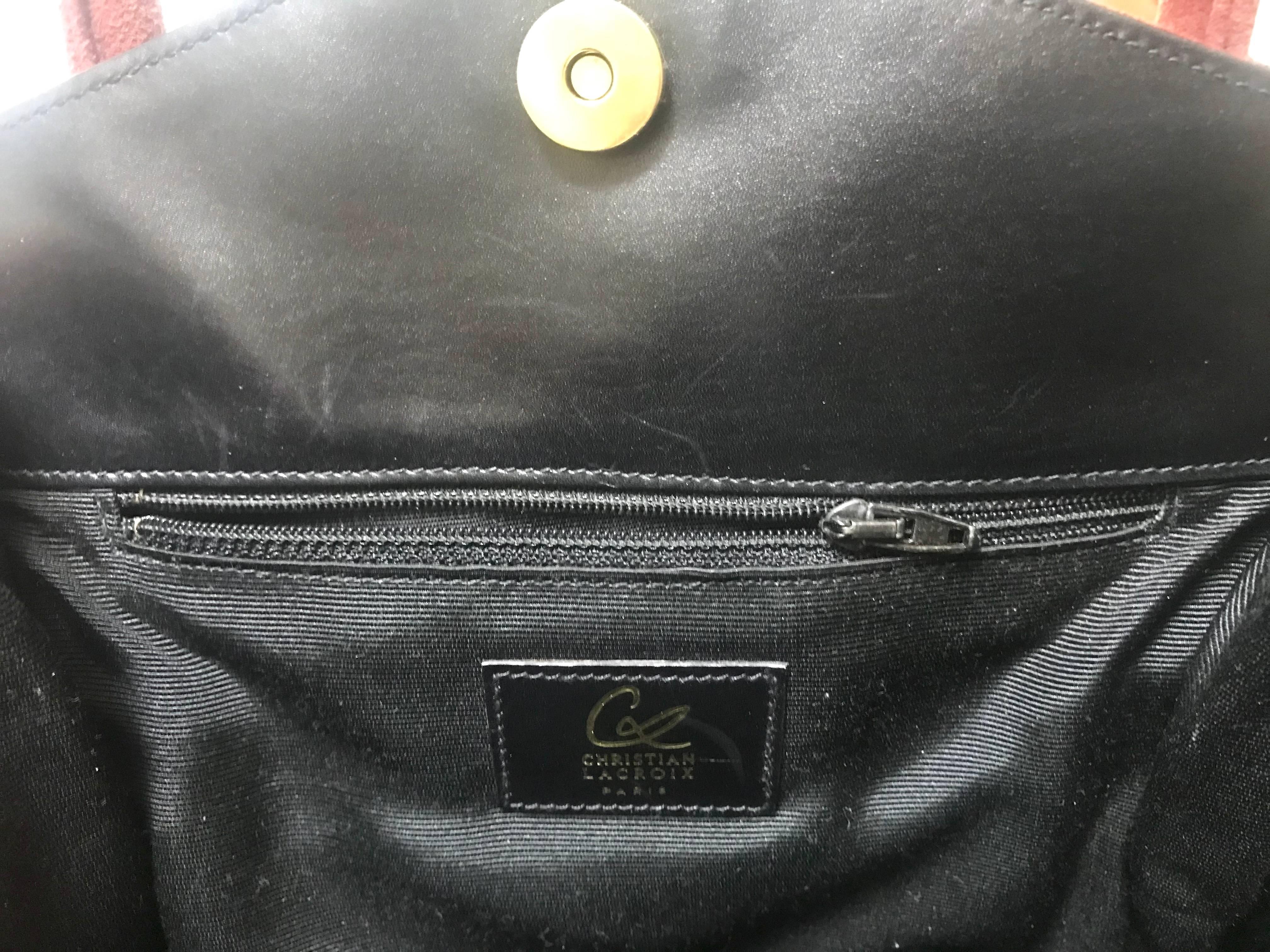 Vintage Christian Lacroix wine brown suede black leather sexy feminine shape bag For Sale 5