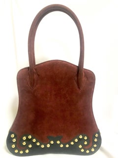 Vintage Christian Lacroix wine brown suede black leather sexy feminine shape bag