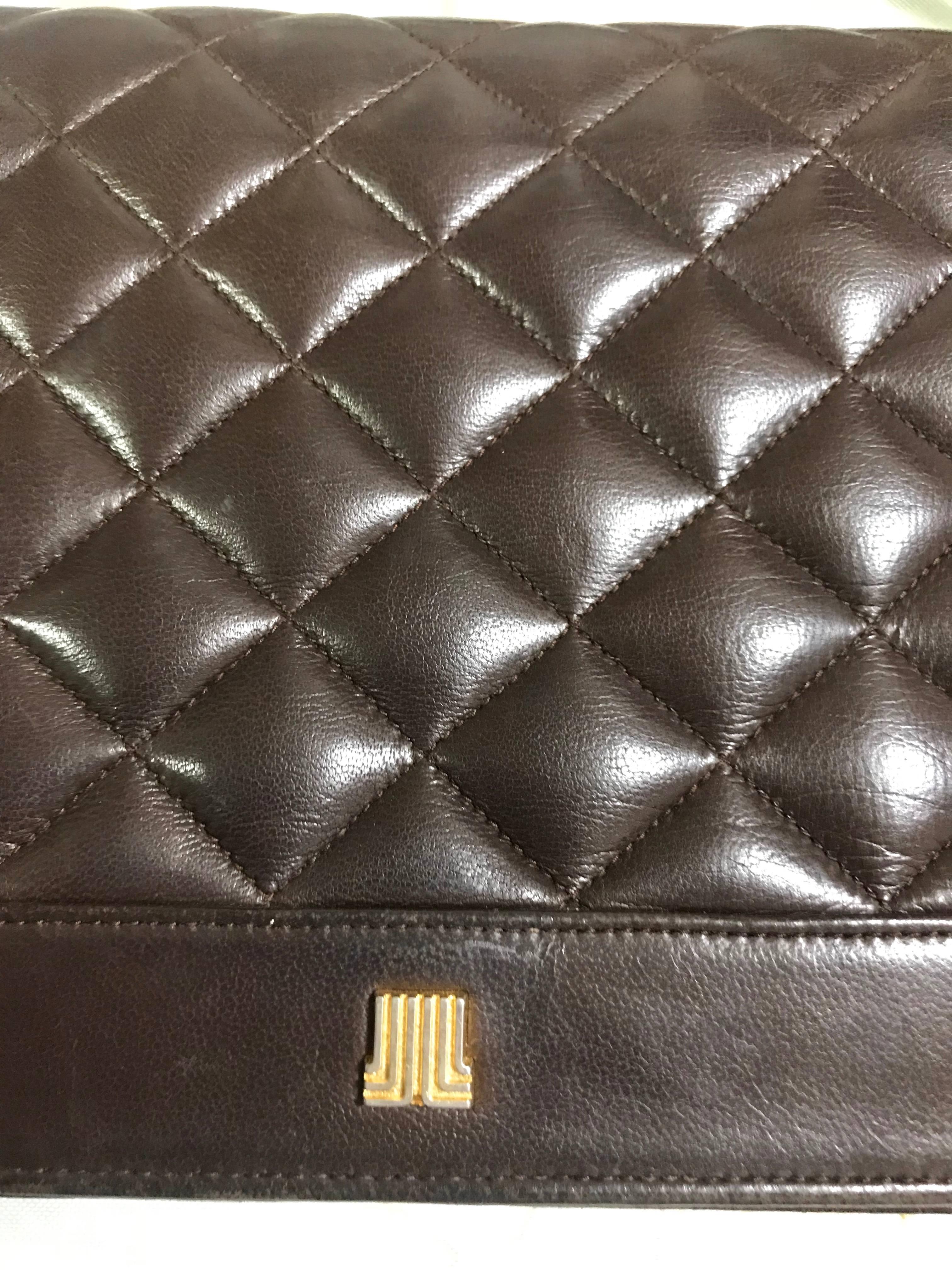 Women's Vintage LANVIN dark brown lamb leather quilted stitch design shoulder clutch bag For Sale