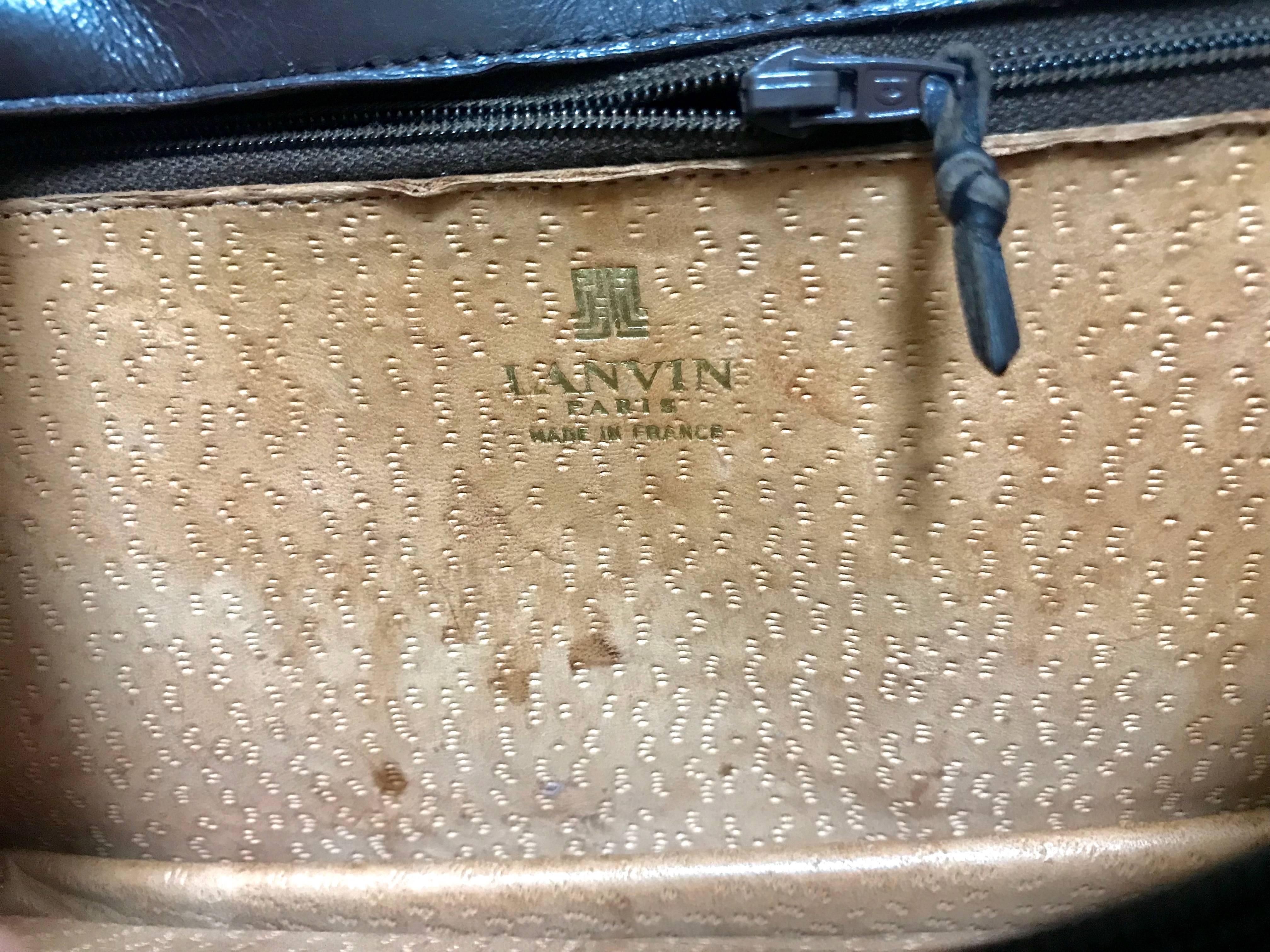 Vintage LANVIN dark brown lamb leather quilted stitch design shoulder clutch bag For Sale 4