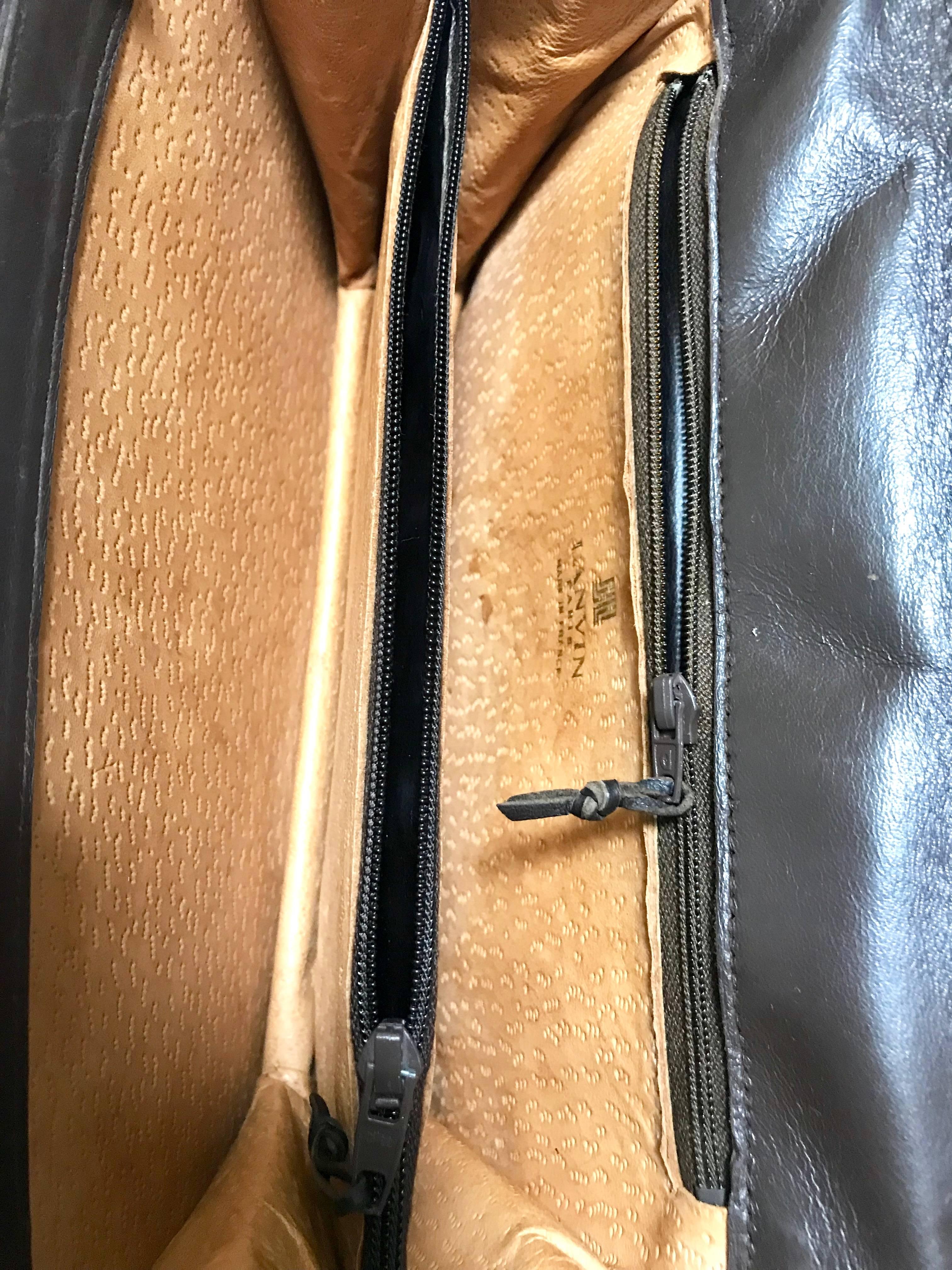 Vintage LANVIN dark brown lamb leather quilted stitch design shoulder clutch bag For Sale 3