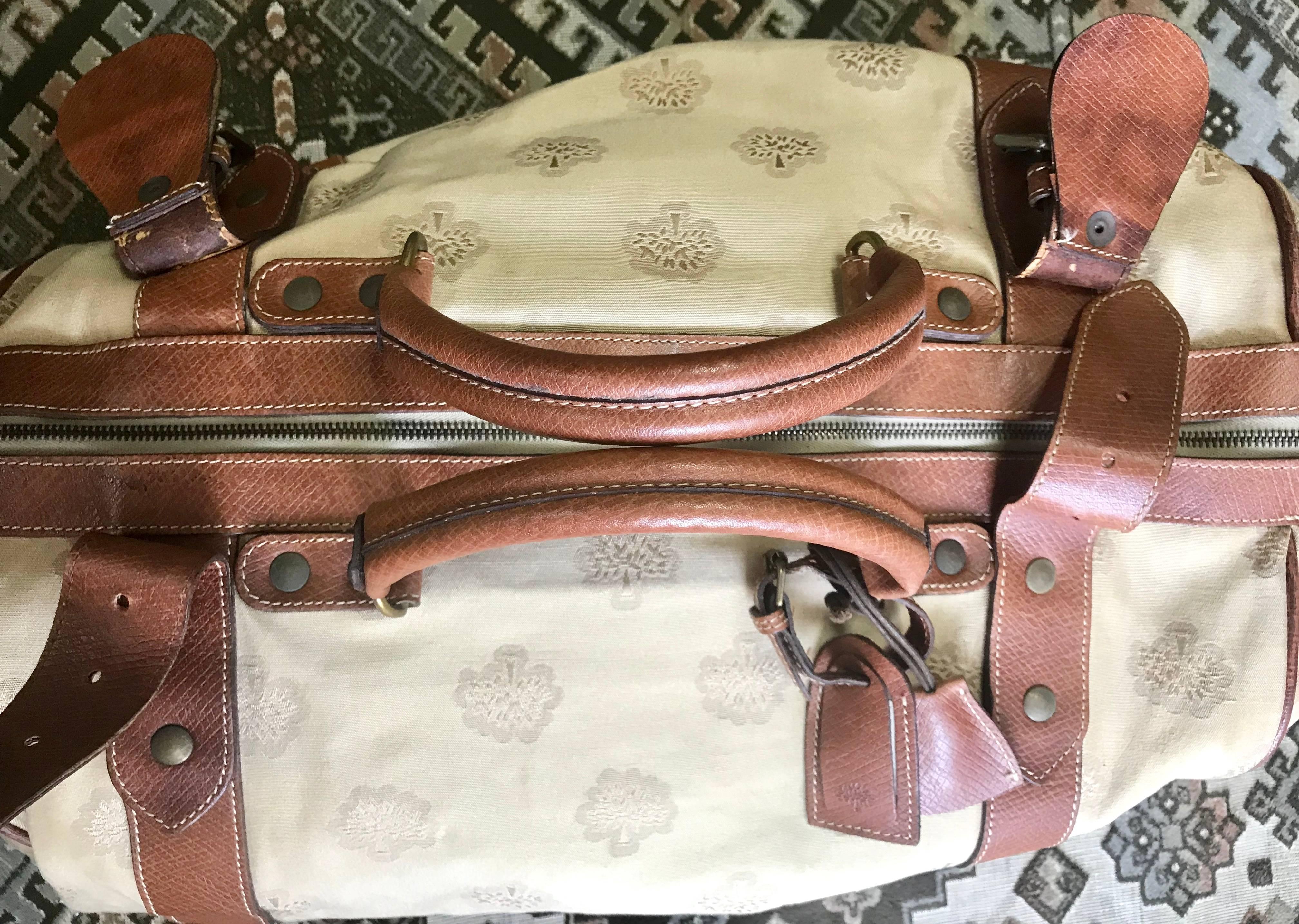 Vintage Mulberry beige logo jacquard fabric travel bag, duffle bag with leather. 11