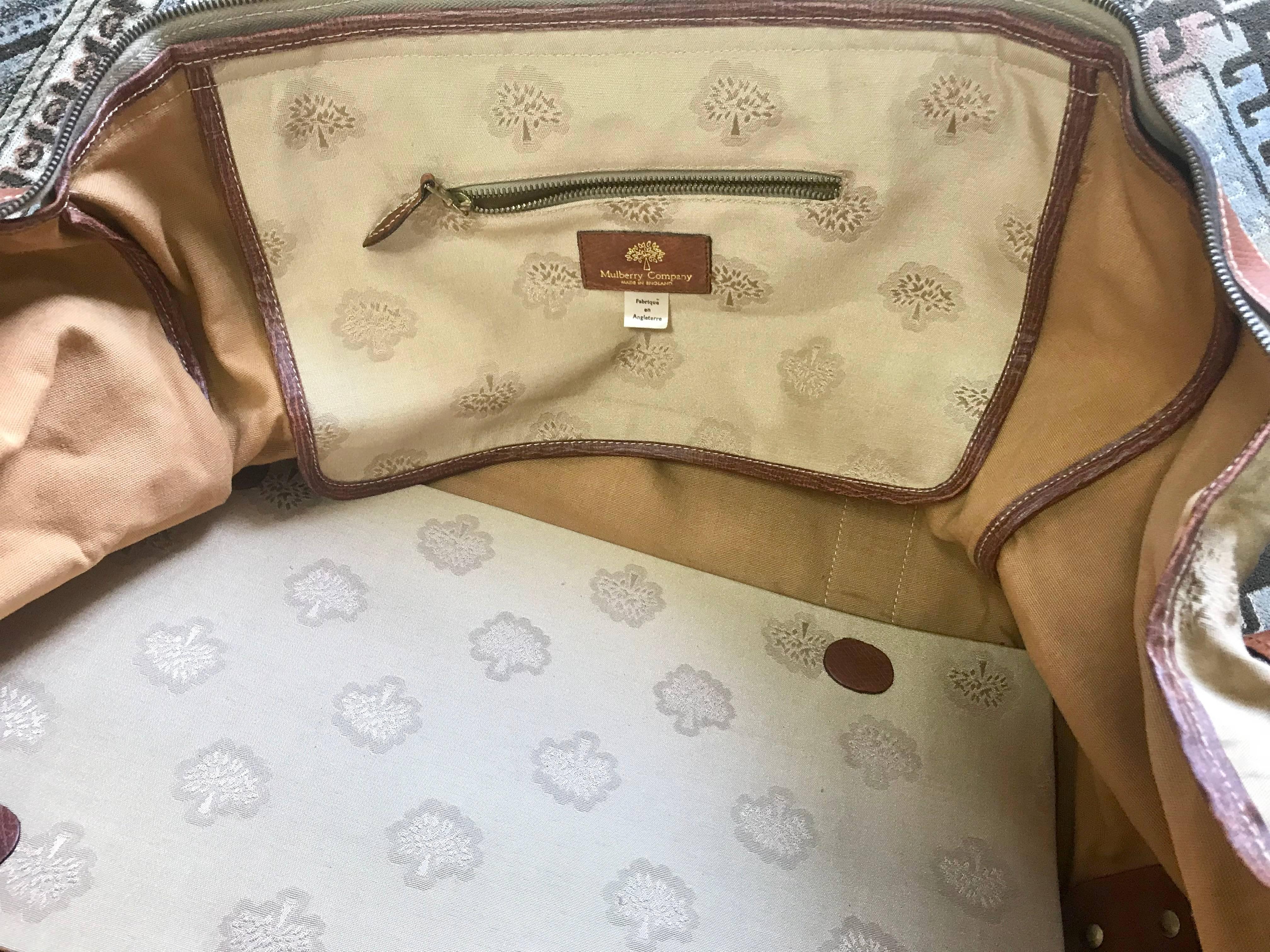 Vintage Mulberry beige logo jacquard fabric travel bag, duffle bag with leather. 7