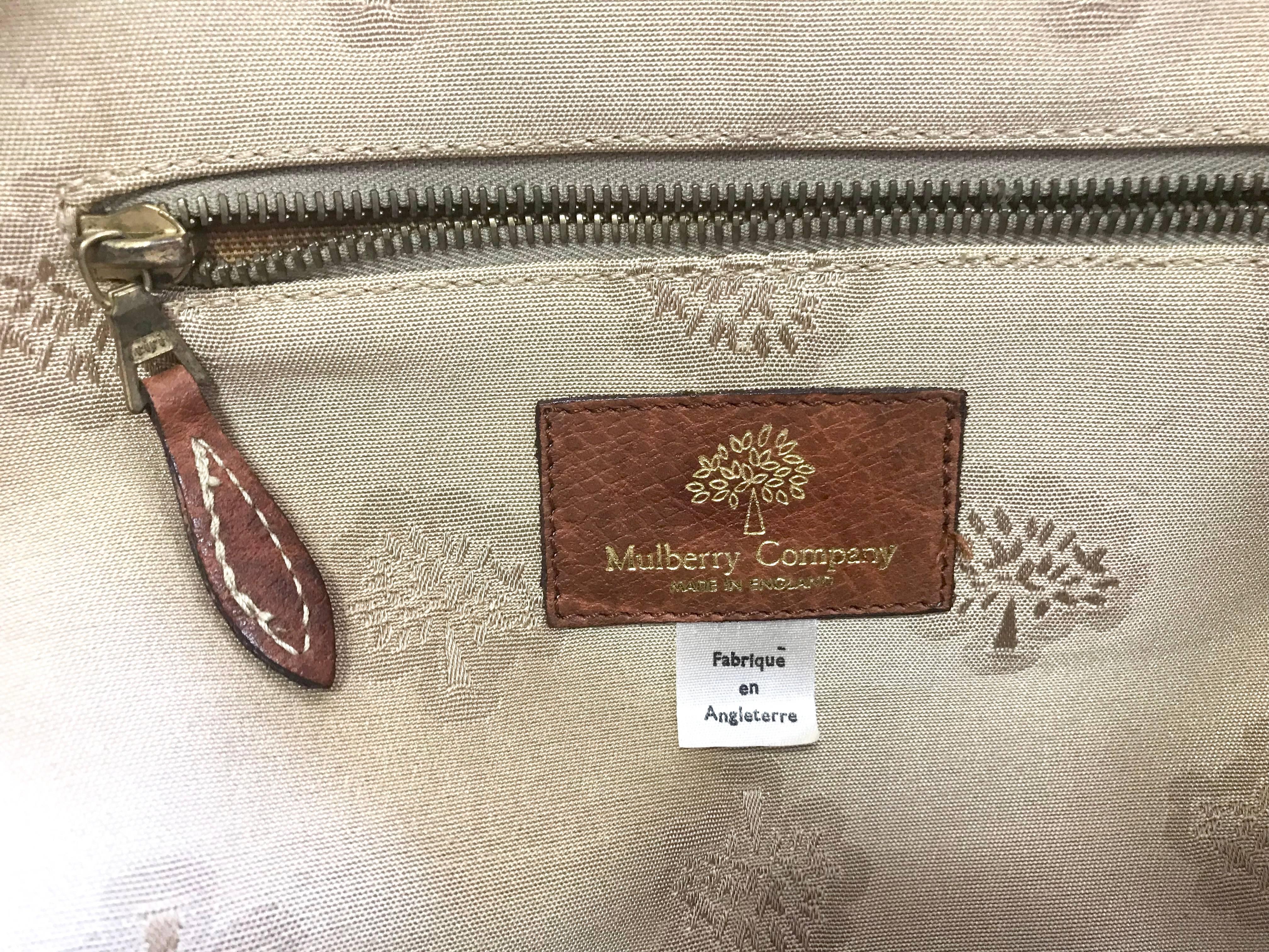 Vintage Mulberry beige logo jacquard fabric travel bag, duffle bag with leather. 8