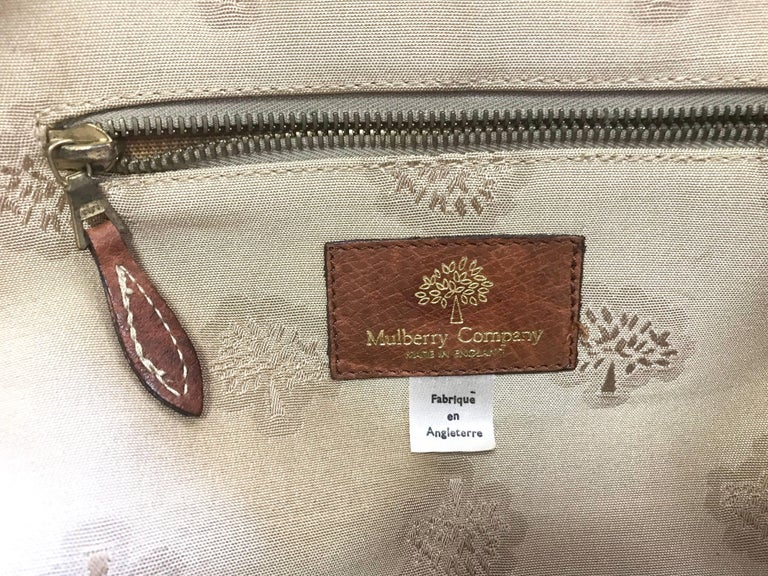 Vintage Mulberry beige logo jacquard fabric travel bag, duffle bag with  leather.