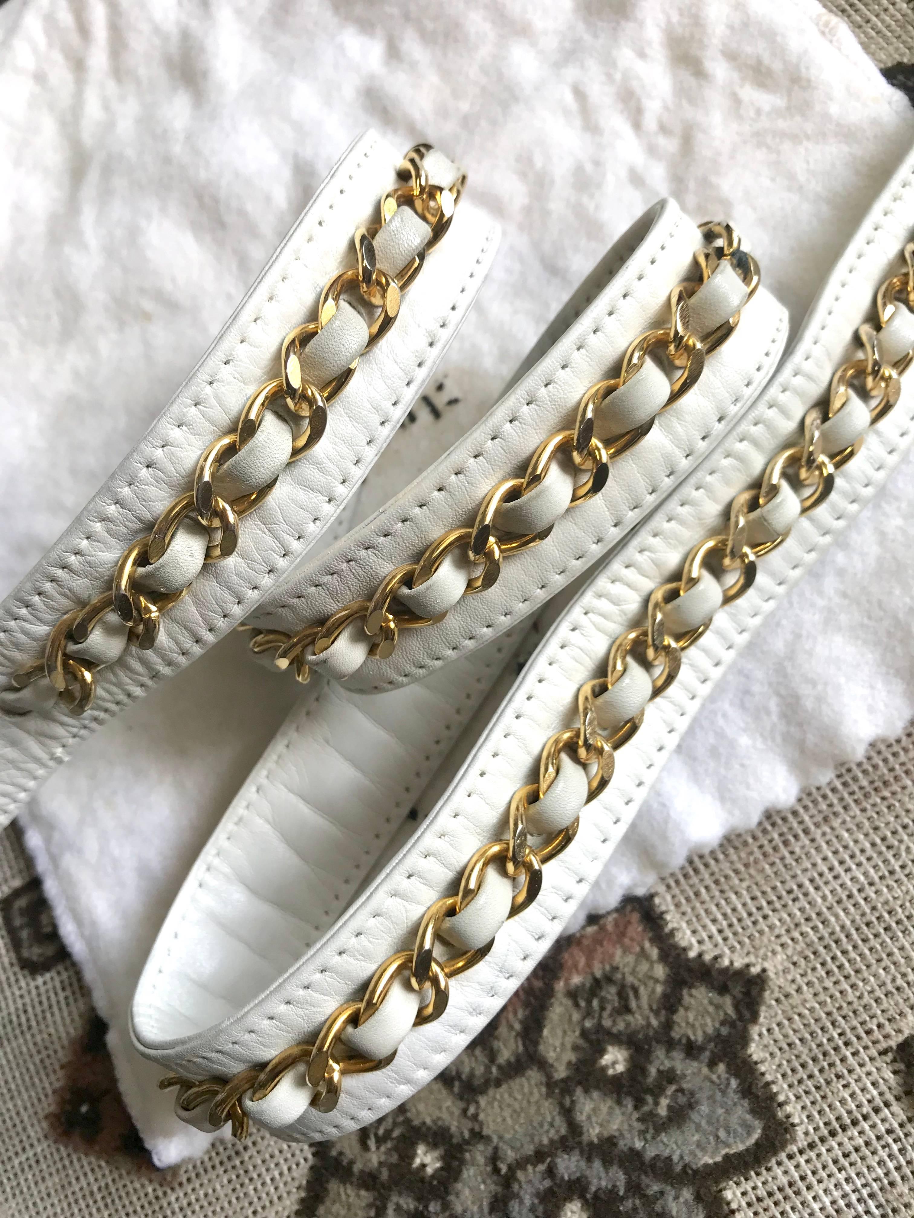 Chanel Vintage small white waist purse fanny pack hip bag with gold CC motif  9