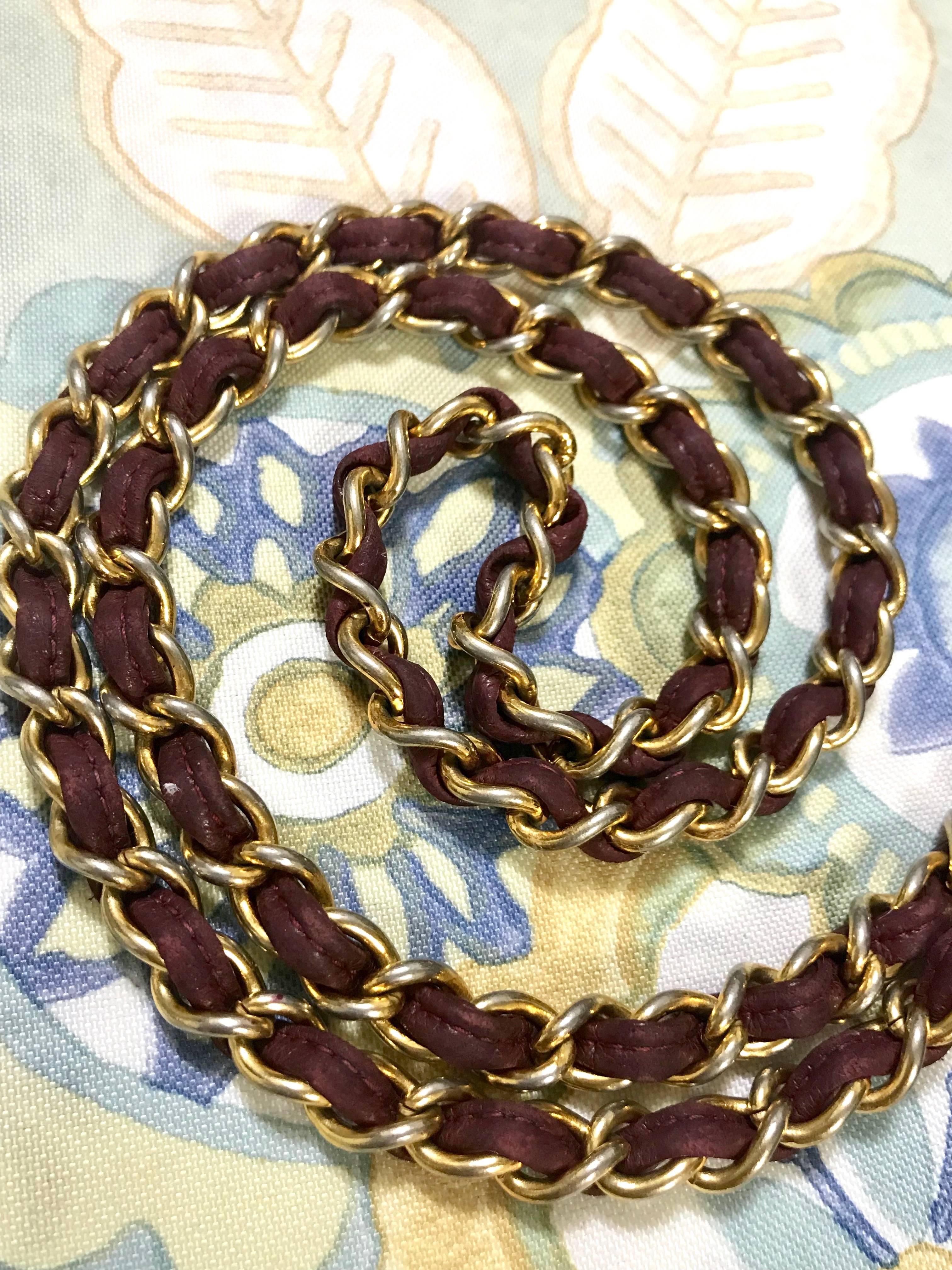 Chanel Vintage genuine dark wine brown lizard chain shoulder bag with CC mark For Sale 12